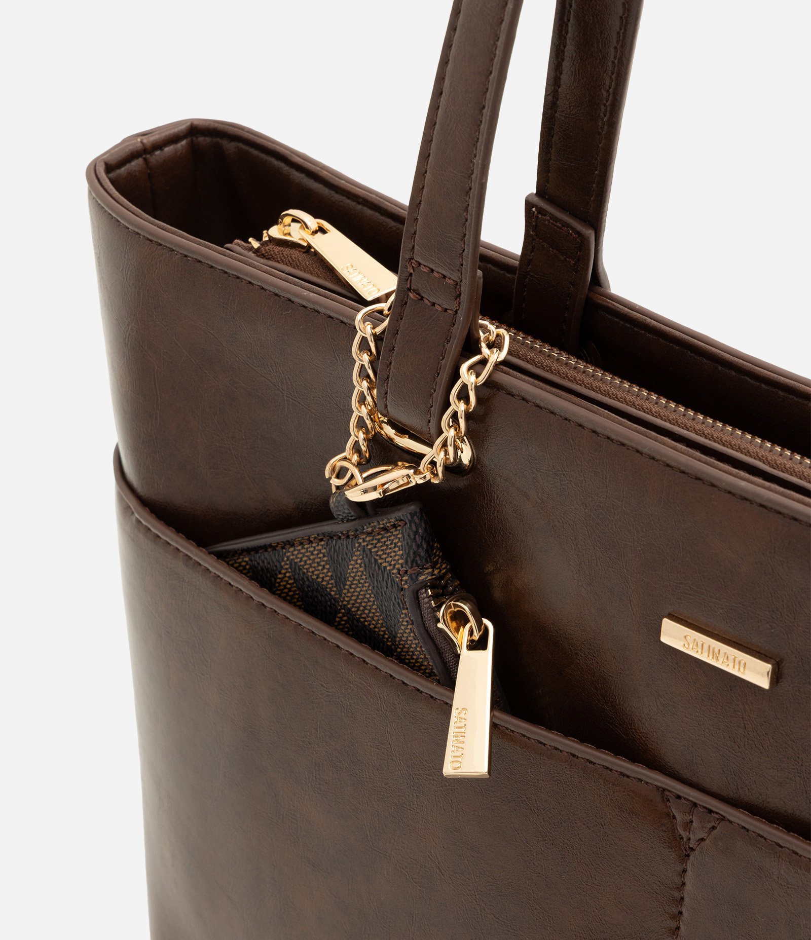 Bolsa Shopper Grande em PU com Carteira Estampada Marrom 6
