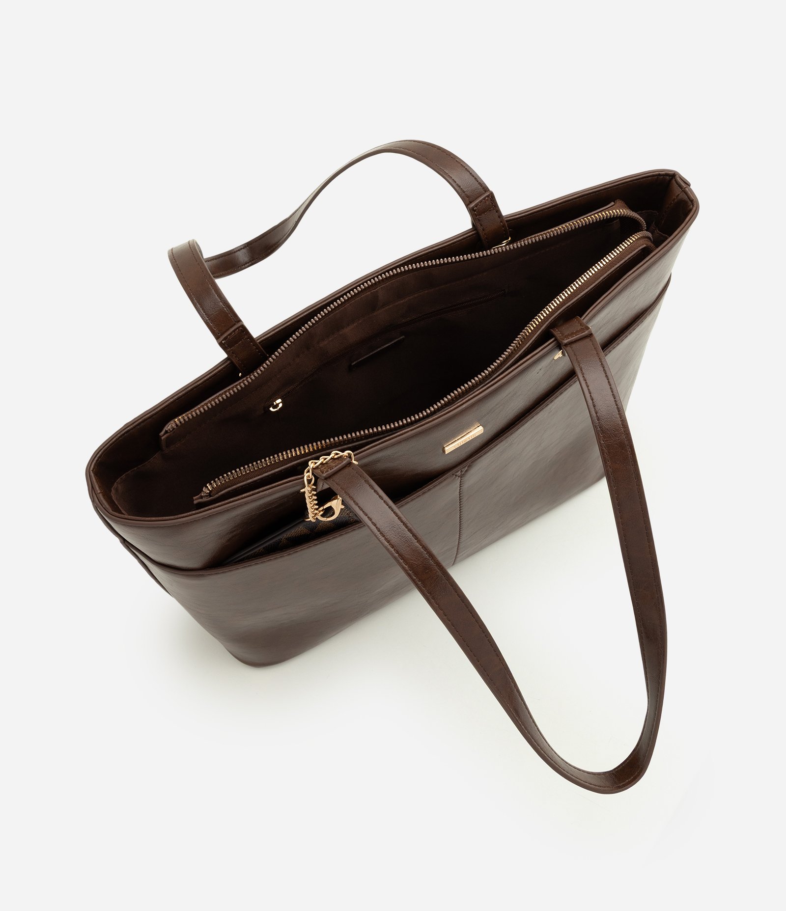 Bolsa Shopper Grande em PU com Carteira Estampada Marrom 7