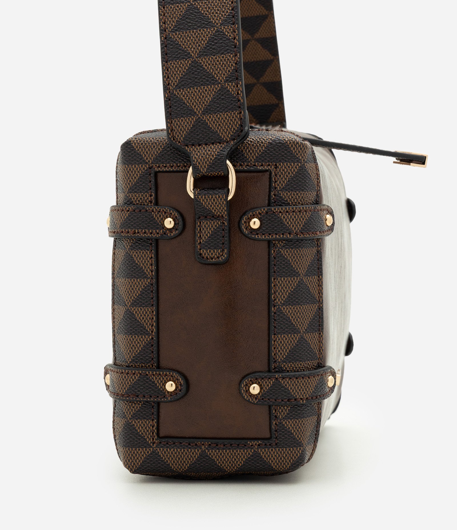Bolsa Shoulder Média em PU com Detalhes Estampados Marrom 3