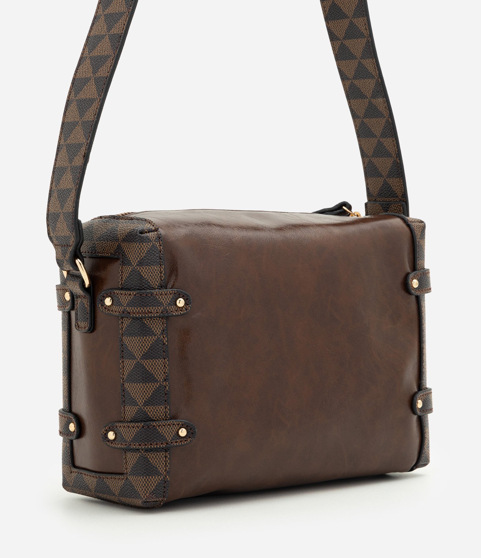 Bolsa Shoulder Média em PU com Detalhes Estampados Marrom 4