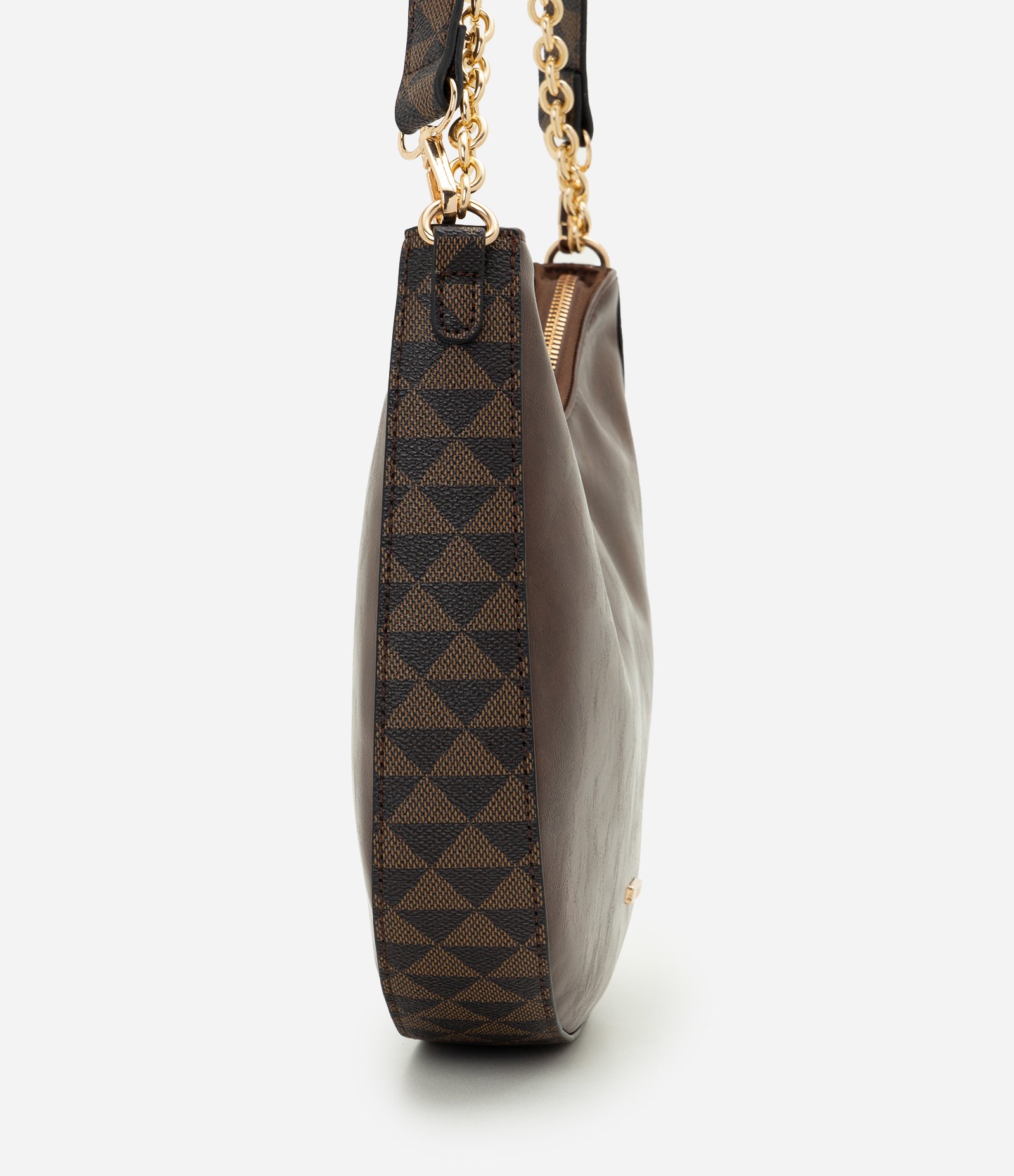 Bolsa Shoulder Média em PU com Corrente Metálica Marrom 2