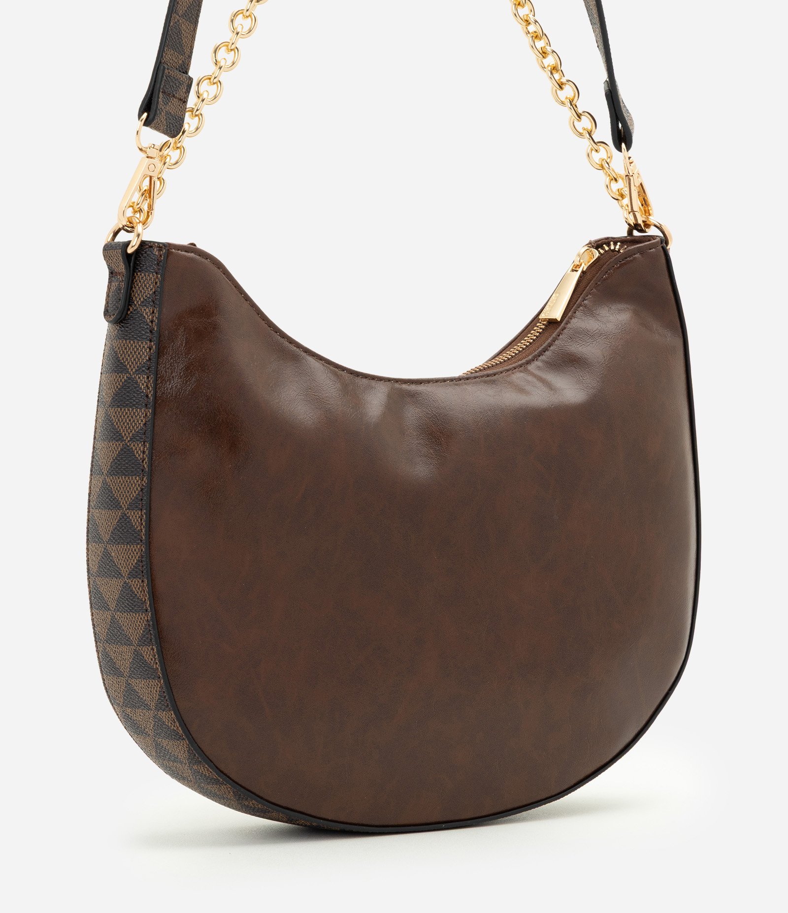 Bolsa Shoulder Média em PU com Corrente Metálica Marrom 3
