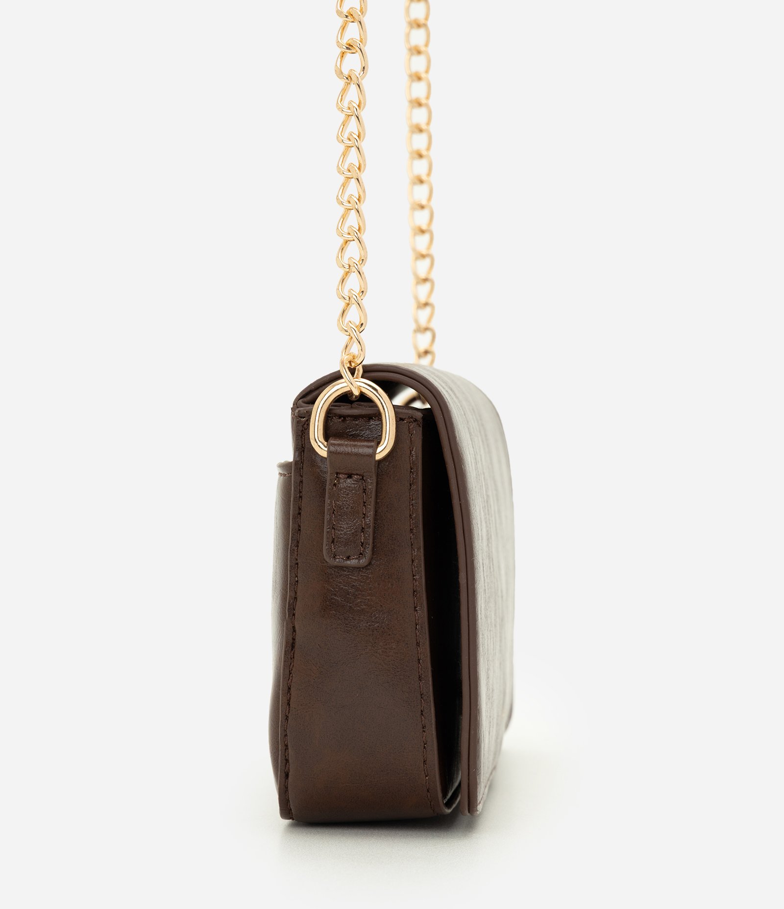 Bolsa Transversal Pequena em PU com Alça de Corrente Marrom 2
