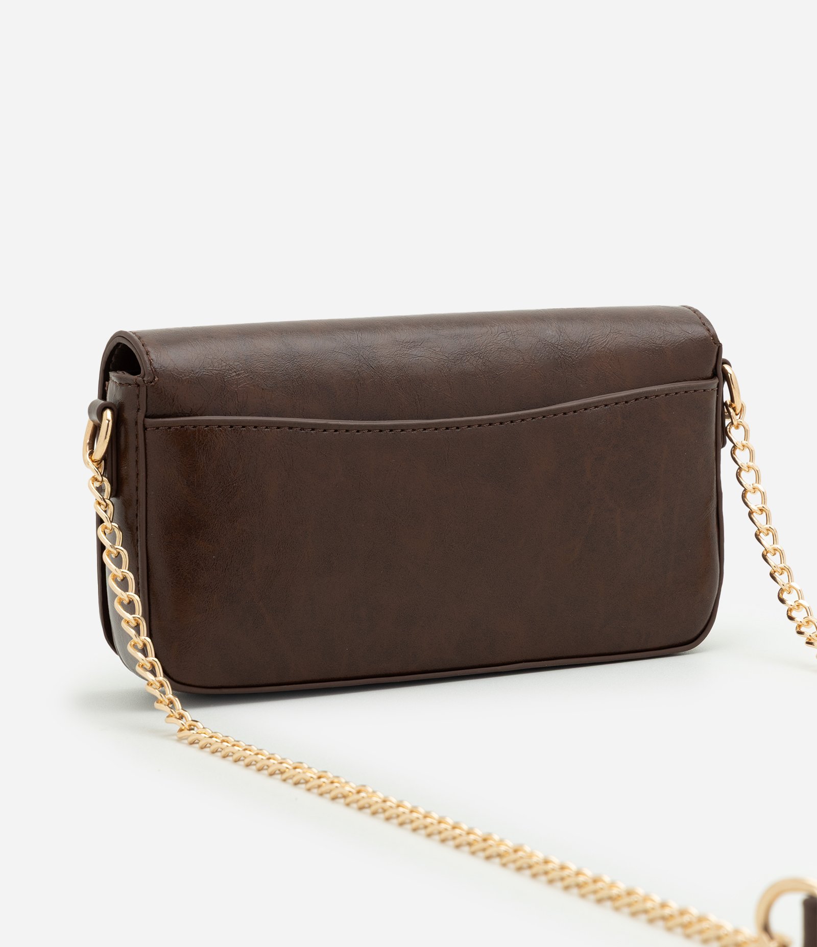 Bolsa Transversal Pequena em PU com Alça de Corrente Marrom 3