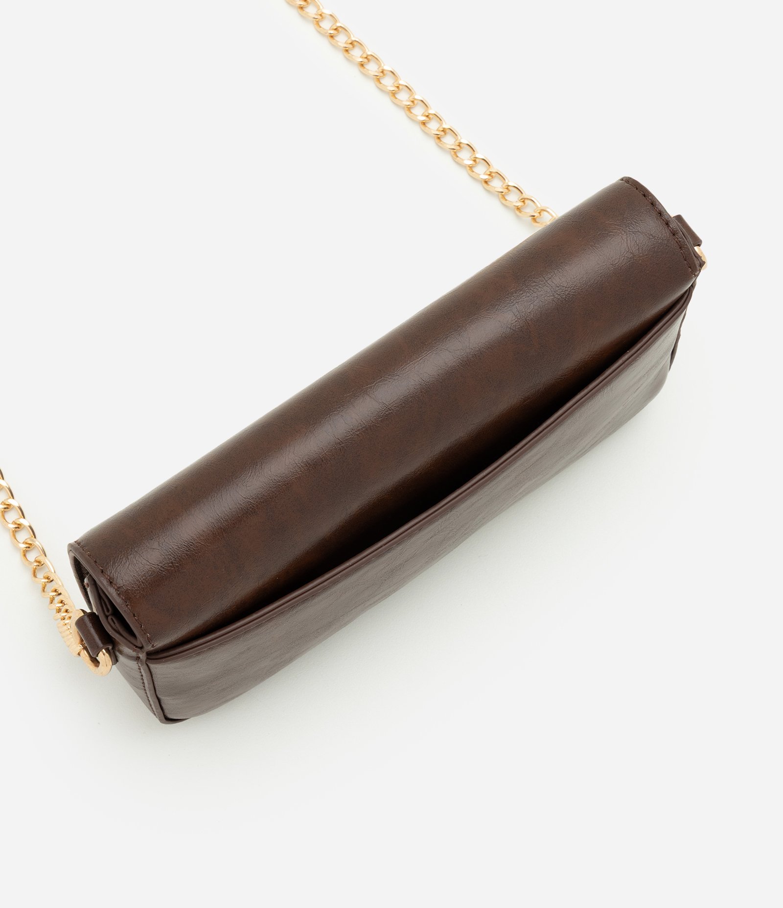 Bolsa Transversal Pequena em PU com Alça de Corrente Marrom 4