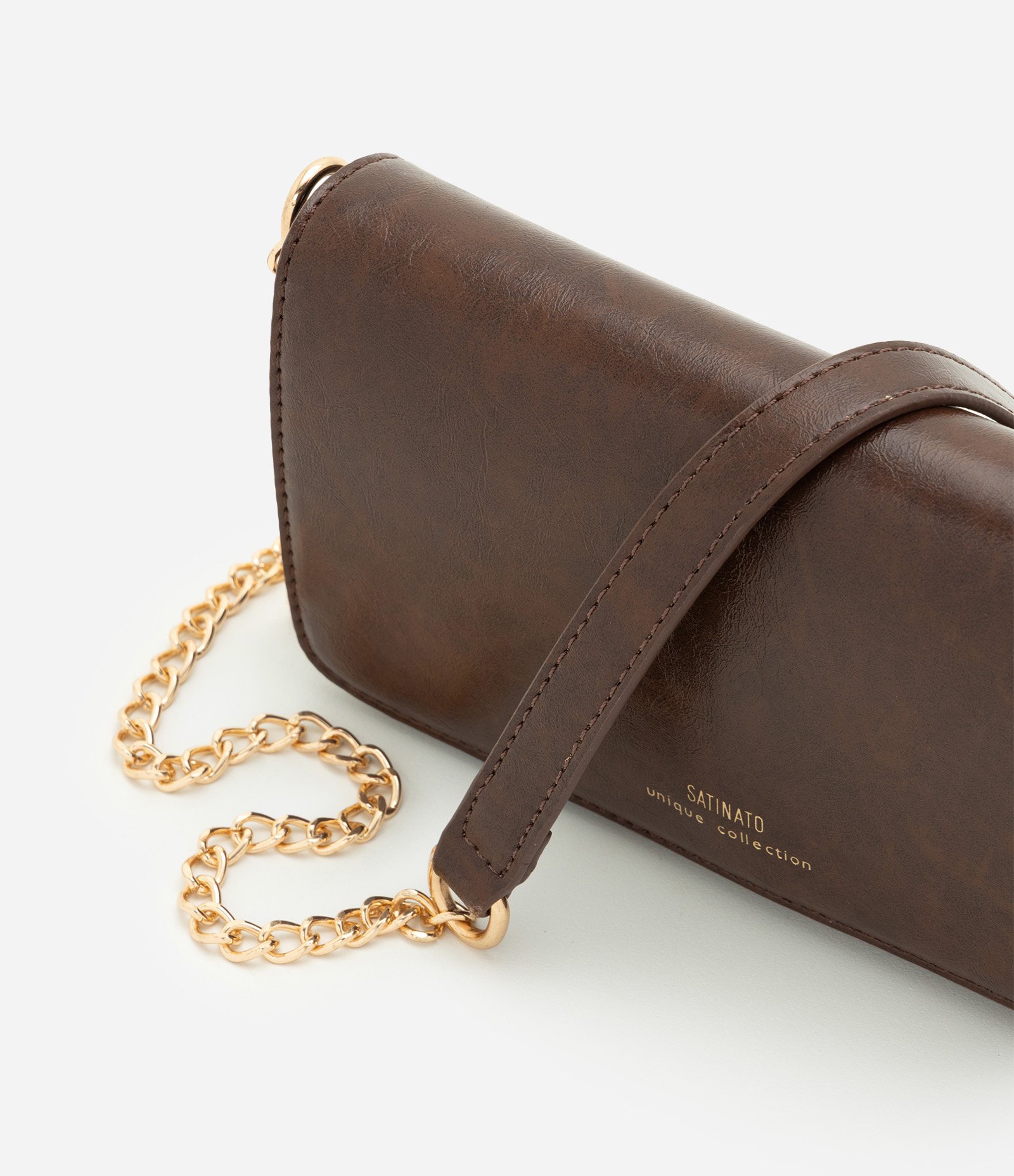 Bolsa Transversal Pequena em PU com Alça de Corrente Marrom 5