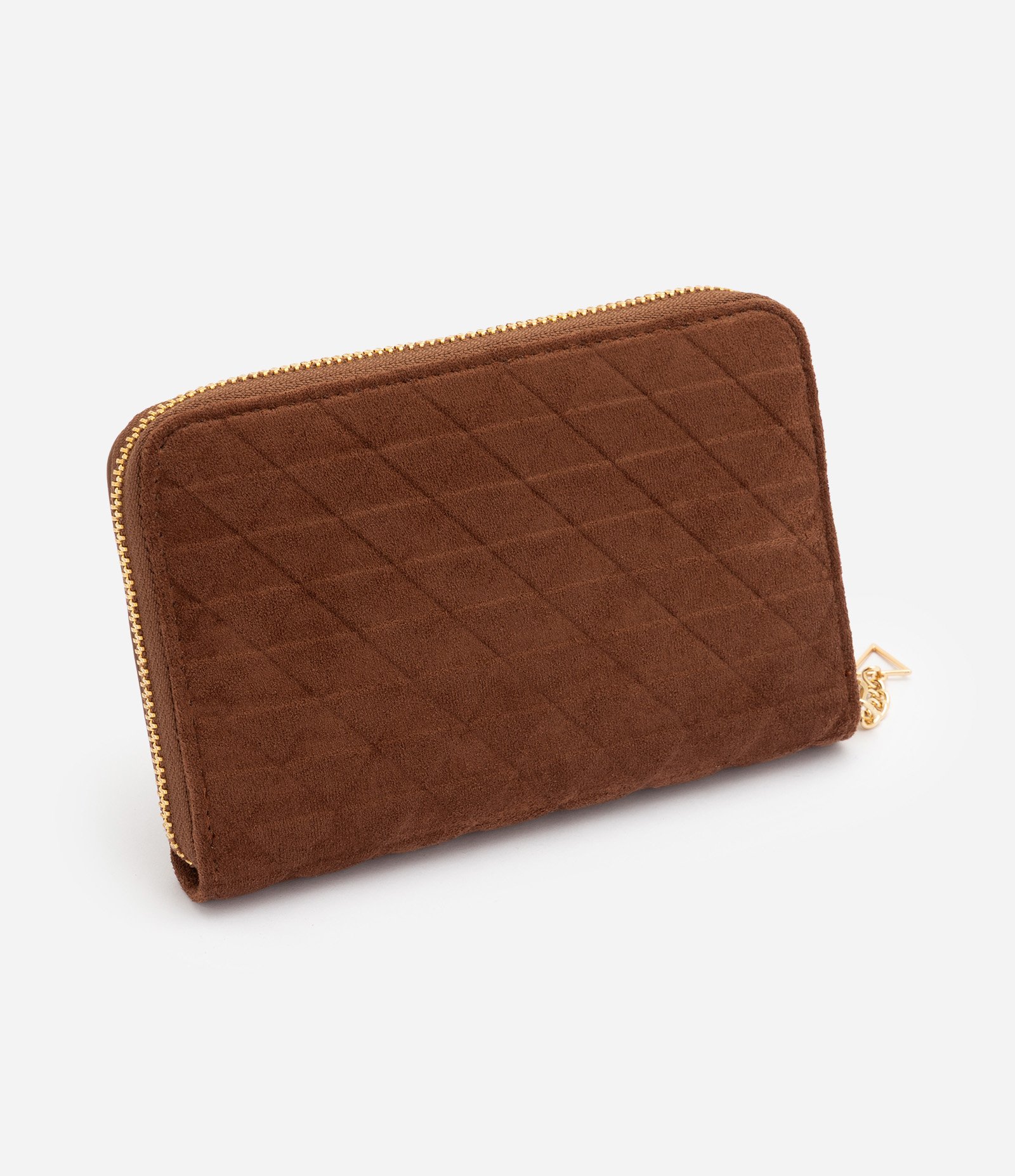 Carteira Grande em Suede com Fechamento em Zíper Marrom 3