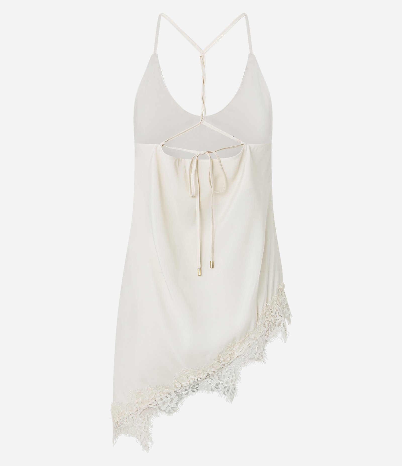 Blusa Assimétrica com Renda e Fenda Lateral Bege 6