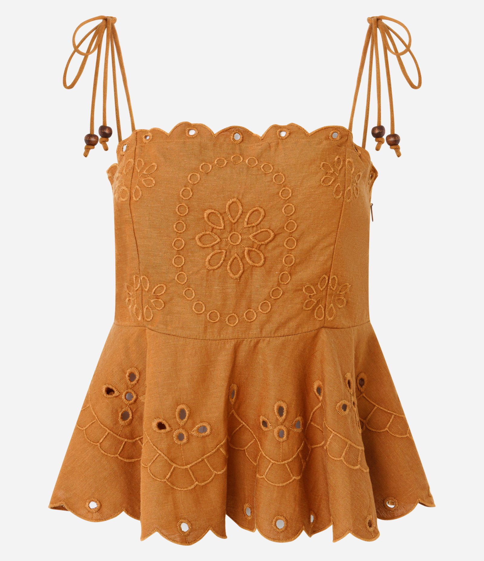 Blusa em Laise com Alças para Amarração e Bordado Vazado Mostarda 5