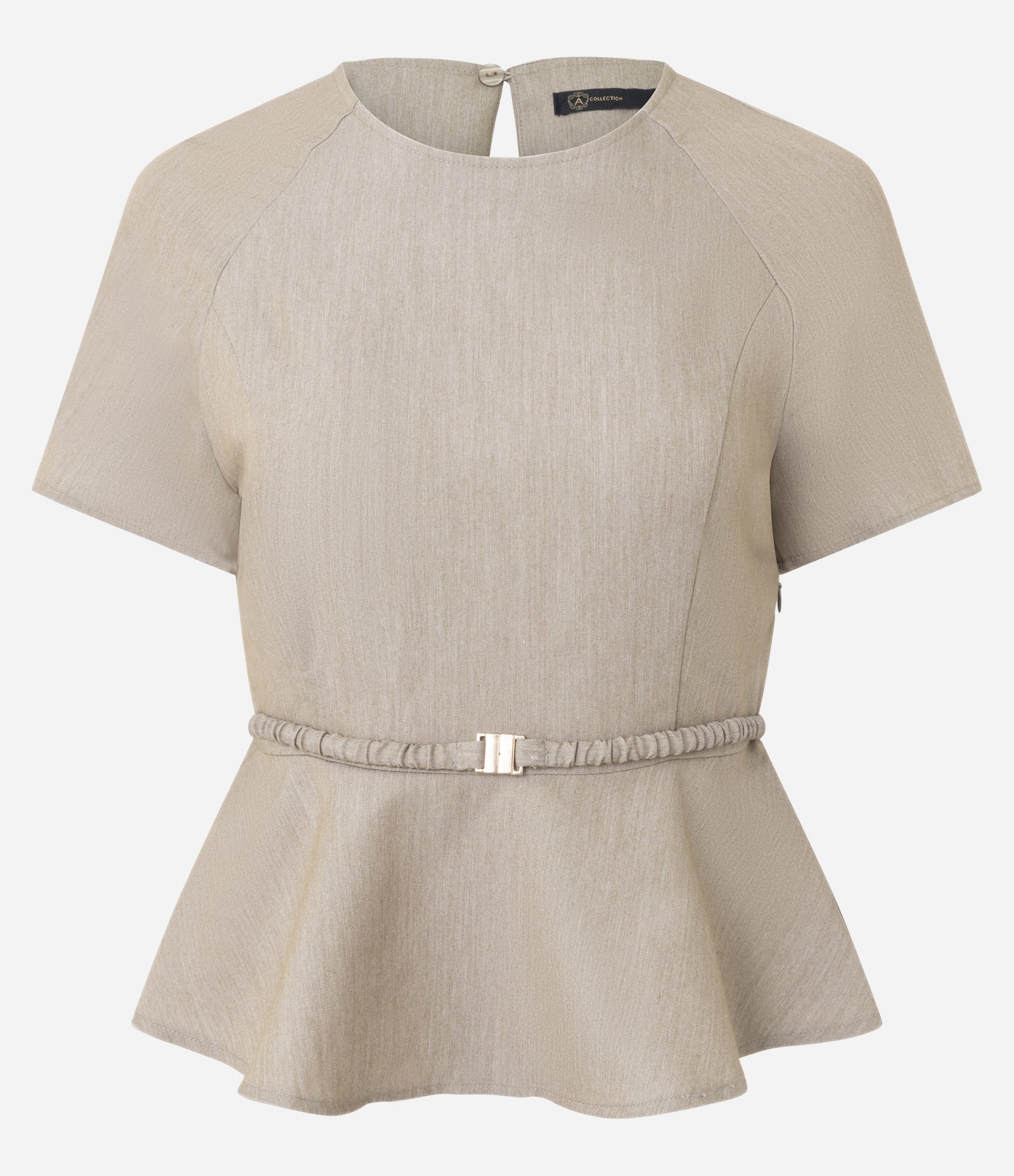 Blusa Alfaiatada em Crepe com Cinto Elástico e Fivela de Metal Bege 5