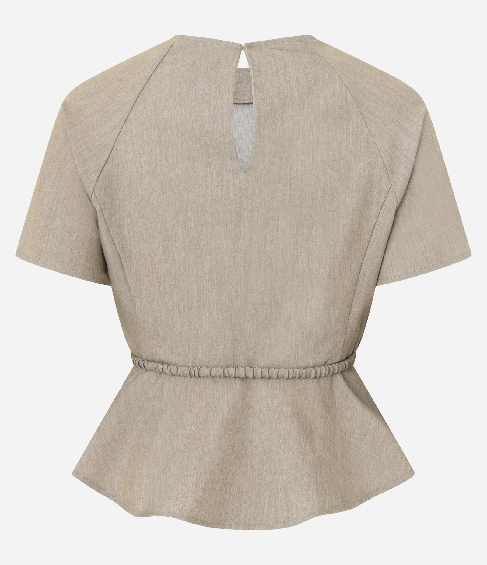 Blusa Alfaiatada em Crepe com Cinto Elástico e Fivela de Metal Bege 6