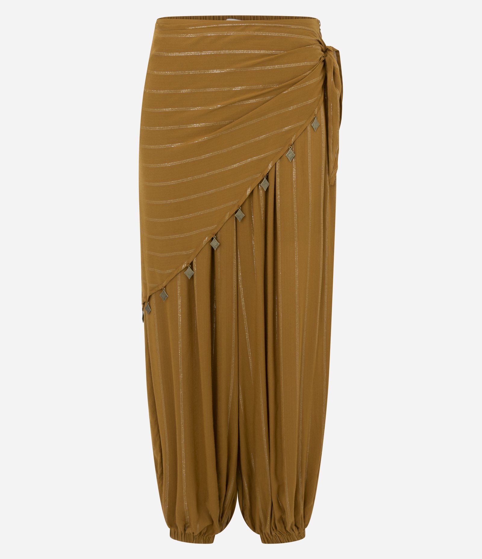Calça Aladim Estampada com Lenço Sobreposto Marrom 6