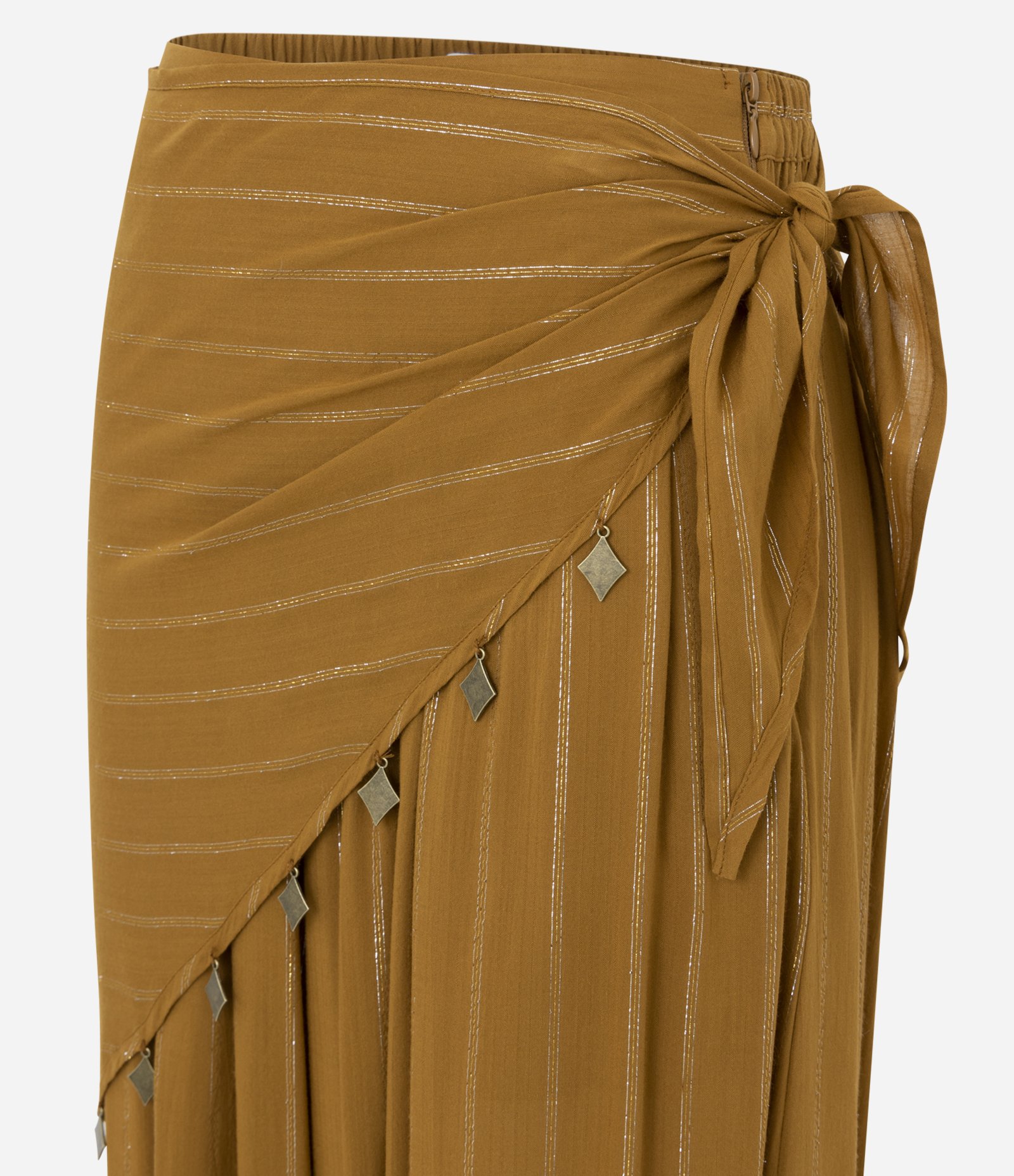 Calça Aladim Estampada com Lenço Sobreposto Marrom 7