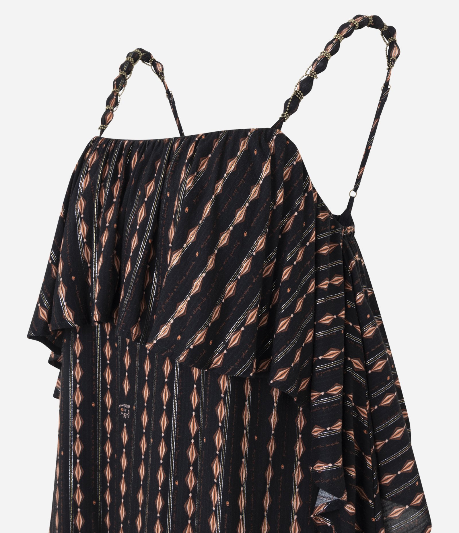 Vestido Longo Estampado com Aviamento nas Alças Preto 7