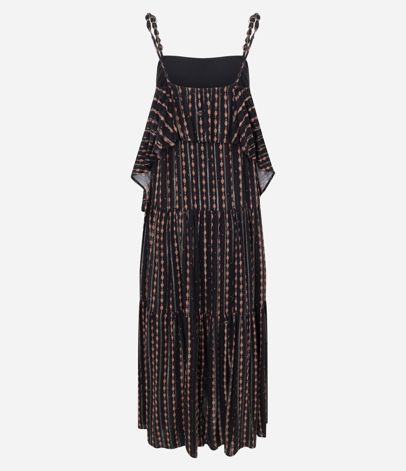 Vestido Longo Estampado com Aviamento nas Alças Preto 8