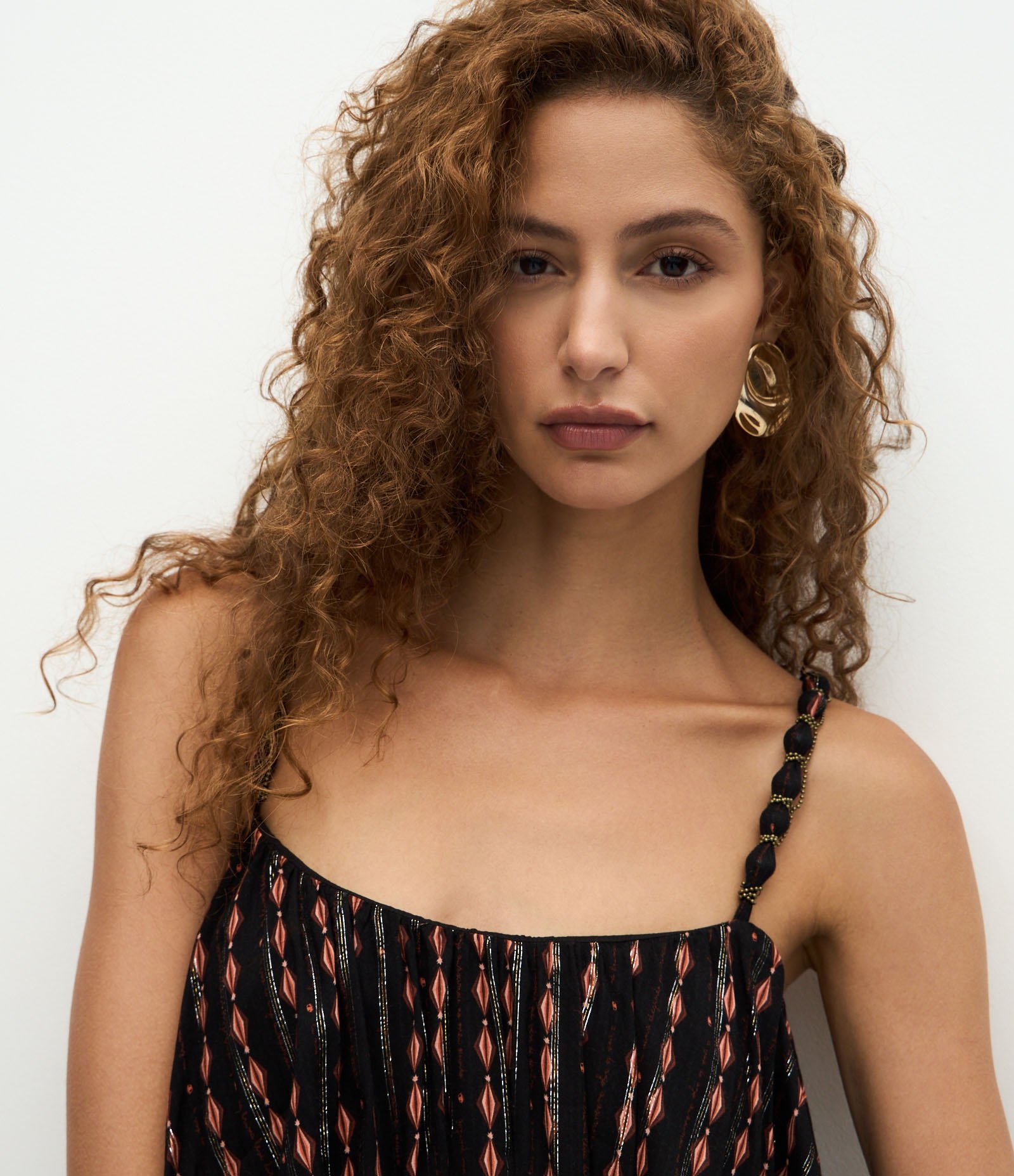 Vestido Longo Estampado com Aviamento nas Alças Preto 3