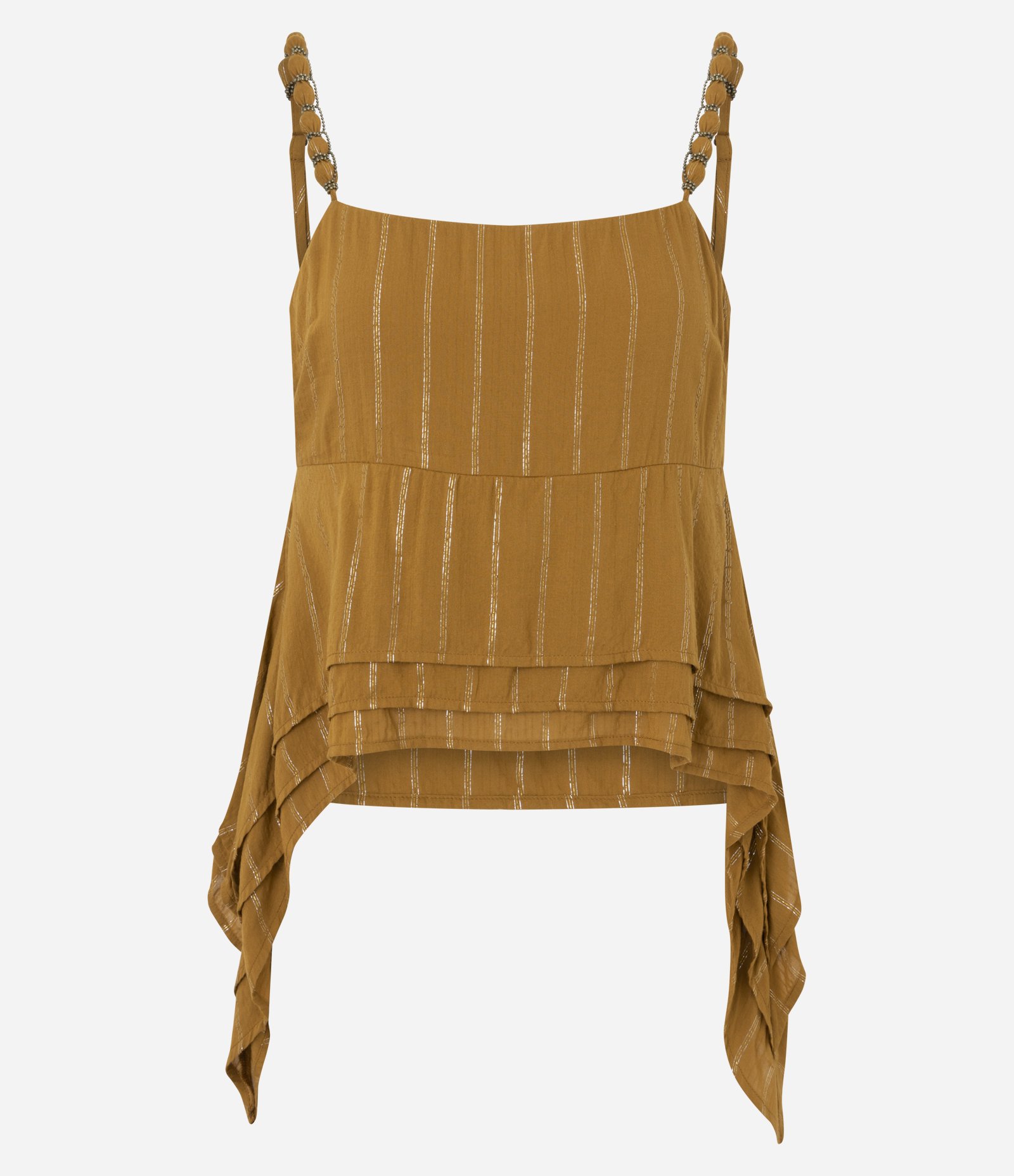 Blusa em Viscose com Aviamentos na Alça e Pontas na Barra Caramelo 6
