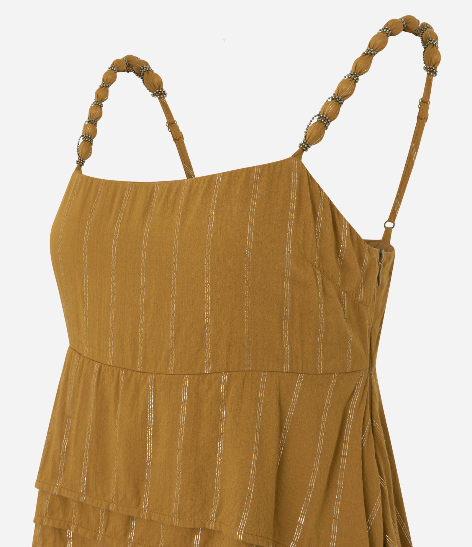 Blusa em Viscose com Aviamentos na Alça e Pontas na Barra Caramelo 7