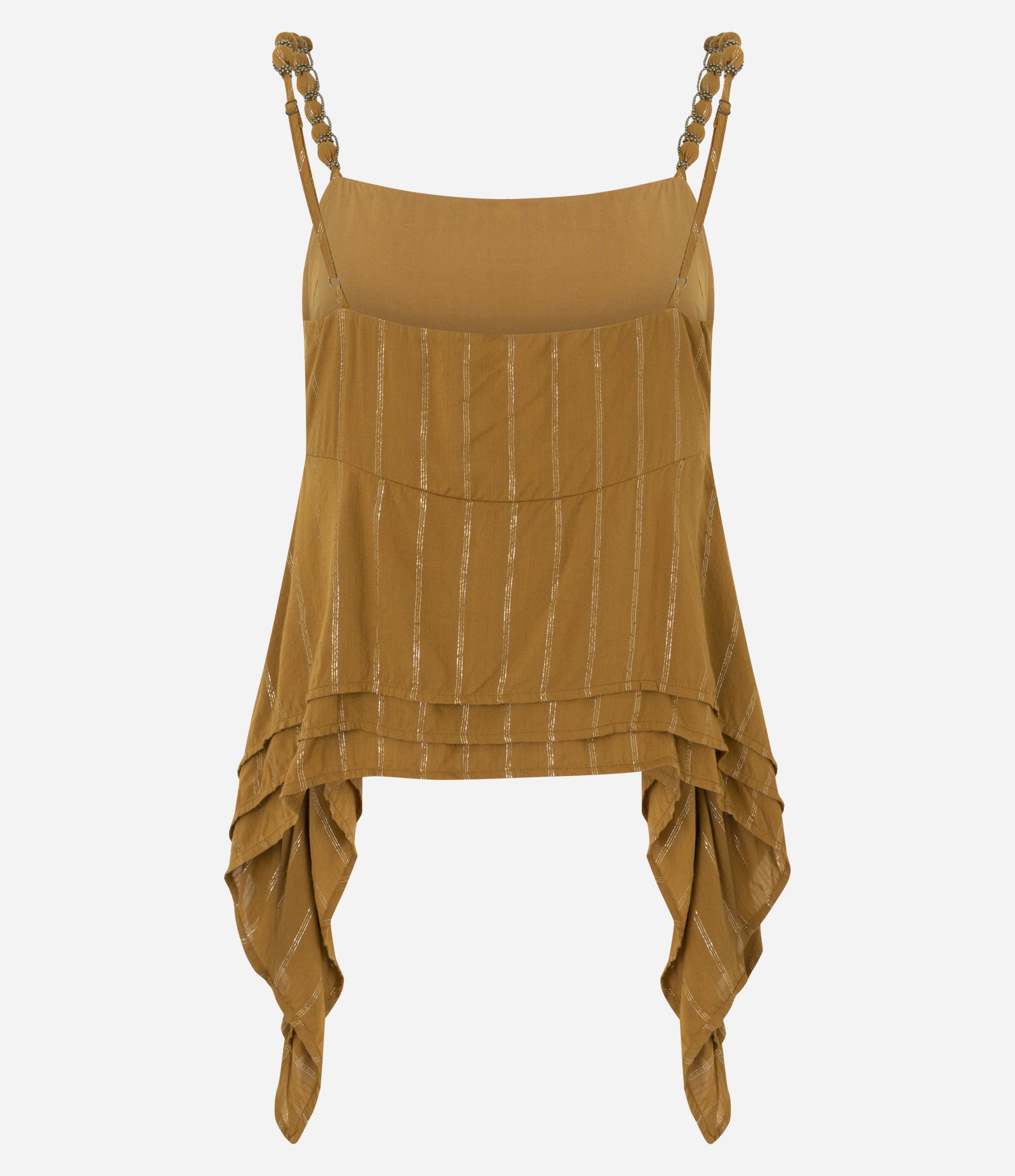 Blusa em Viscose com Aviamentos na Alça e Pontas na Barra Caramelo 8