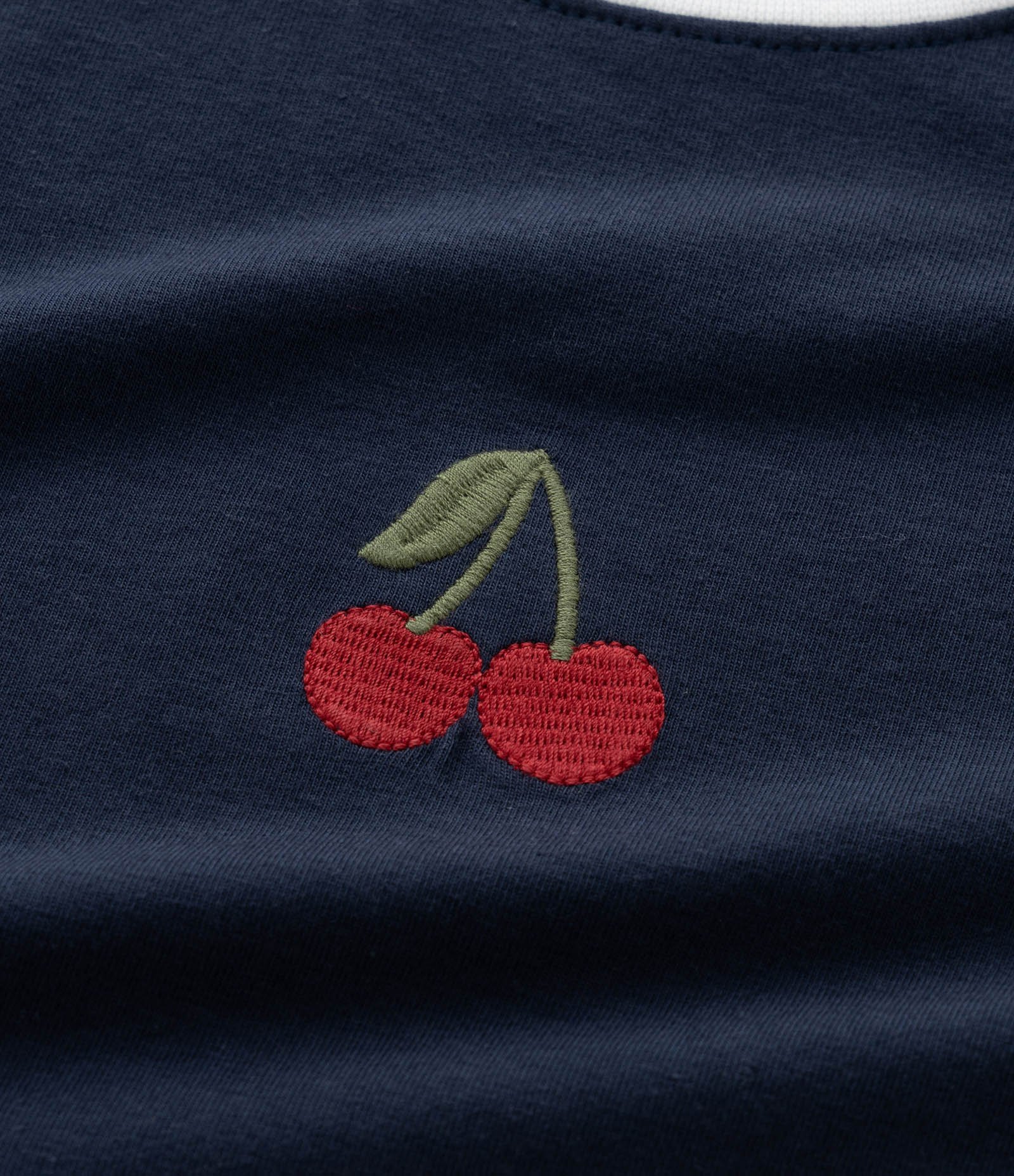 Camiseta Infantil com Bordado de Cereja – Tam 5 a 14 Anos Azul Escuro 4