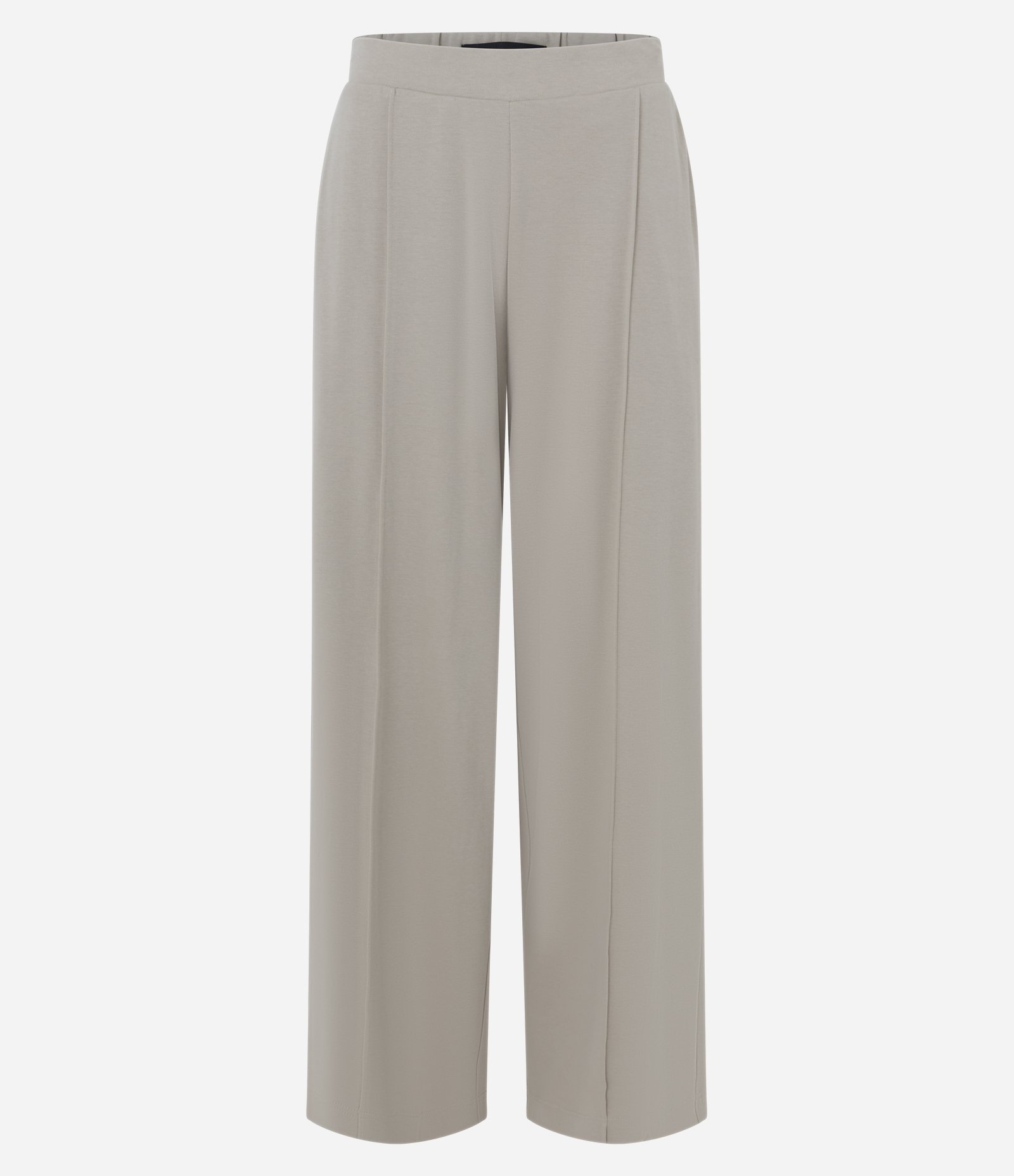 Calça Wide Leg em Interlock com Cós Elástico Bege 1