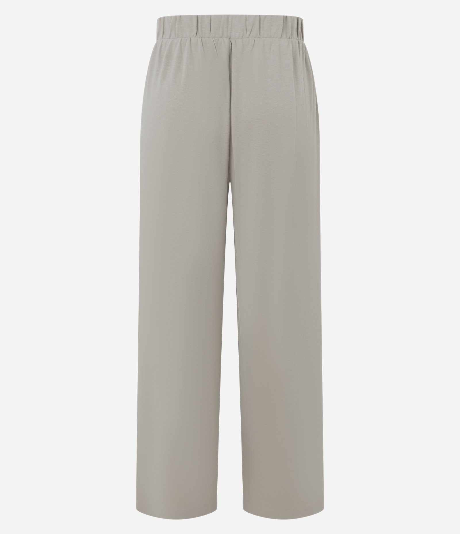 Calça Wide Leg em Interlock com Cós Elástico Bege 2
