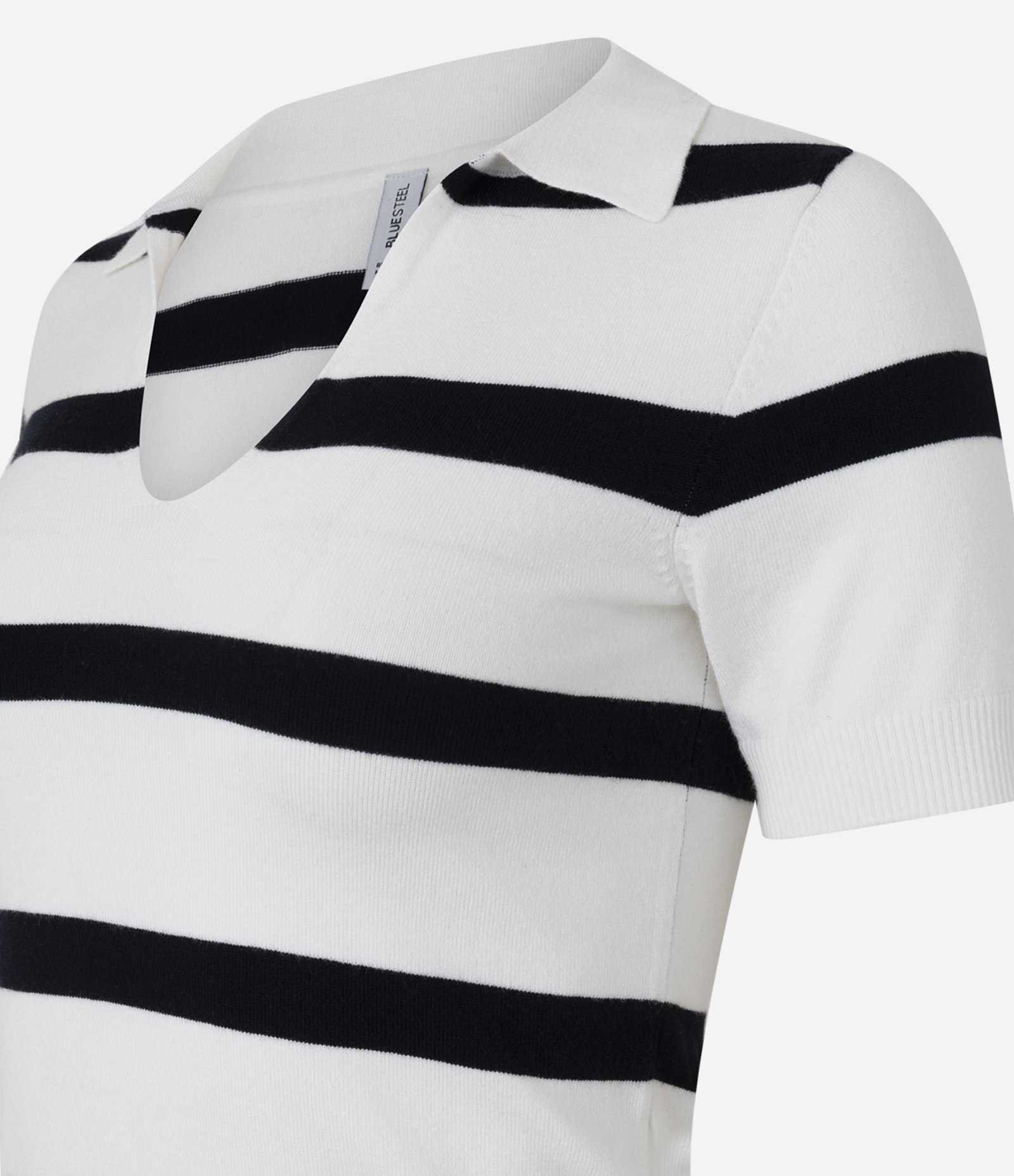 Blusa Polo em Tricô Leve com Decote V e Listras Branco/Preto 2