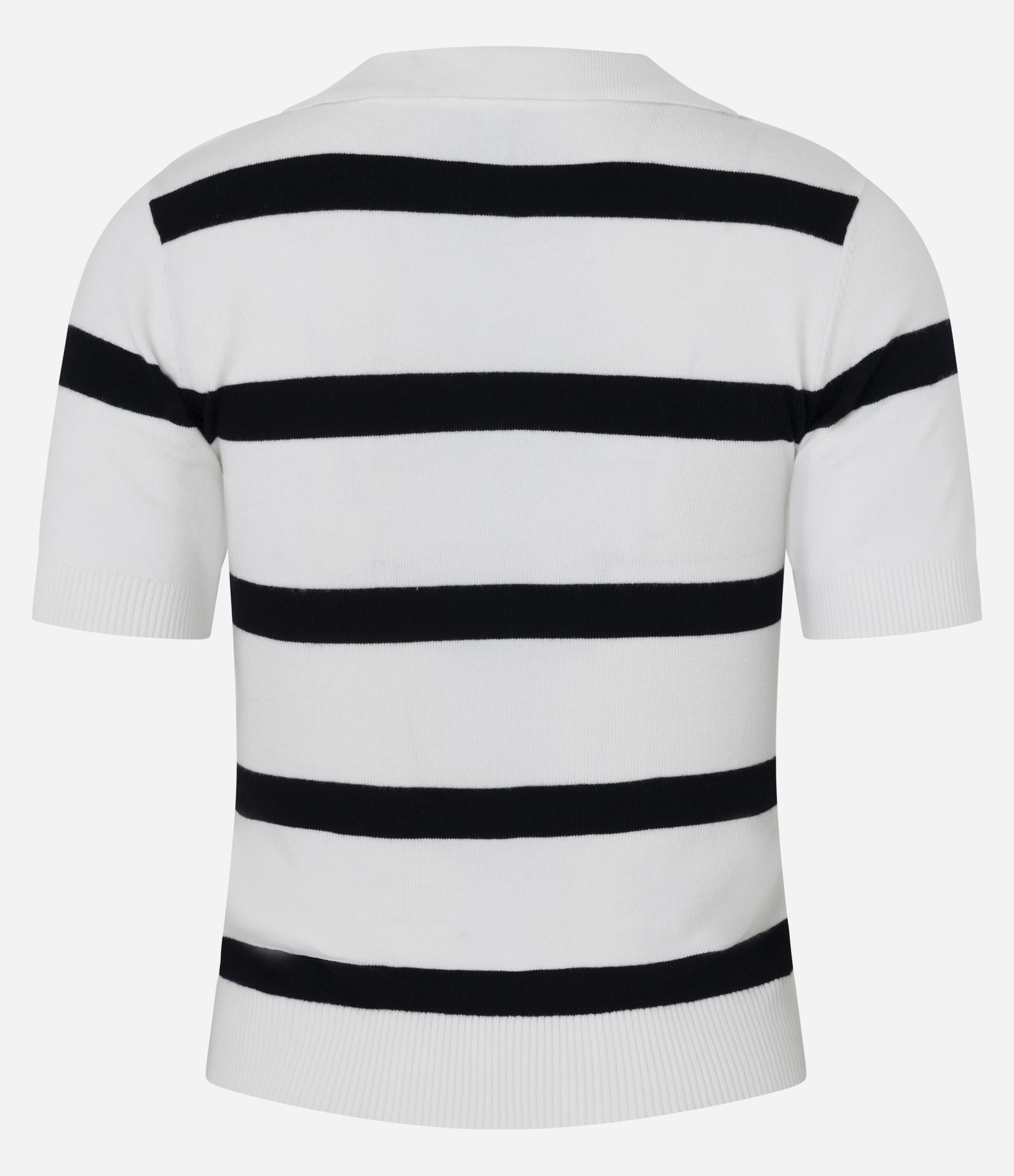 Blusa Polo em Tricô Leve com Decote V e Listras Branco/Preto 3