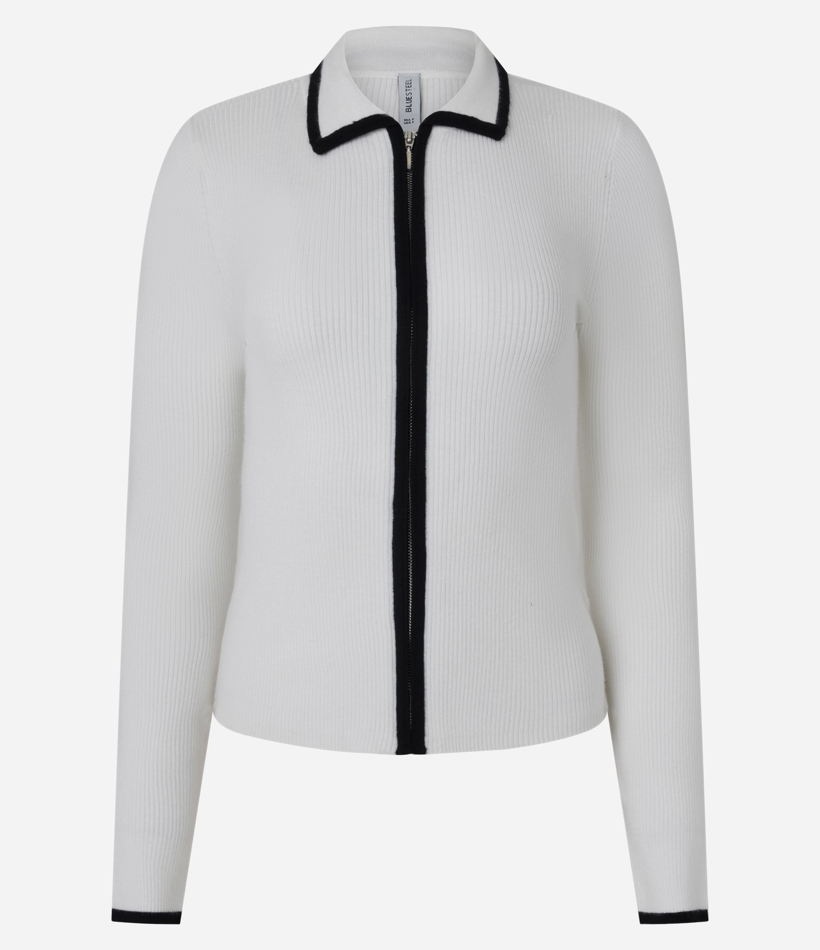 Blusa Gola Polo em Tricô Texturizado com Zíper Frontal Contrastante Branco 1