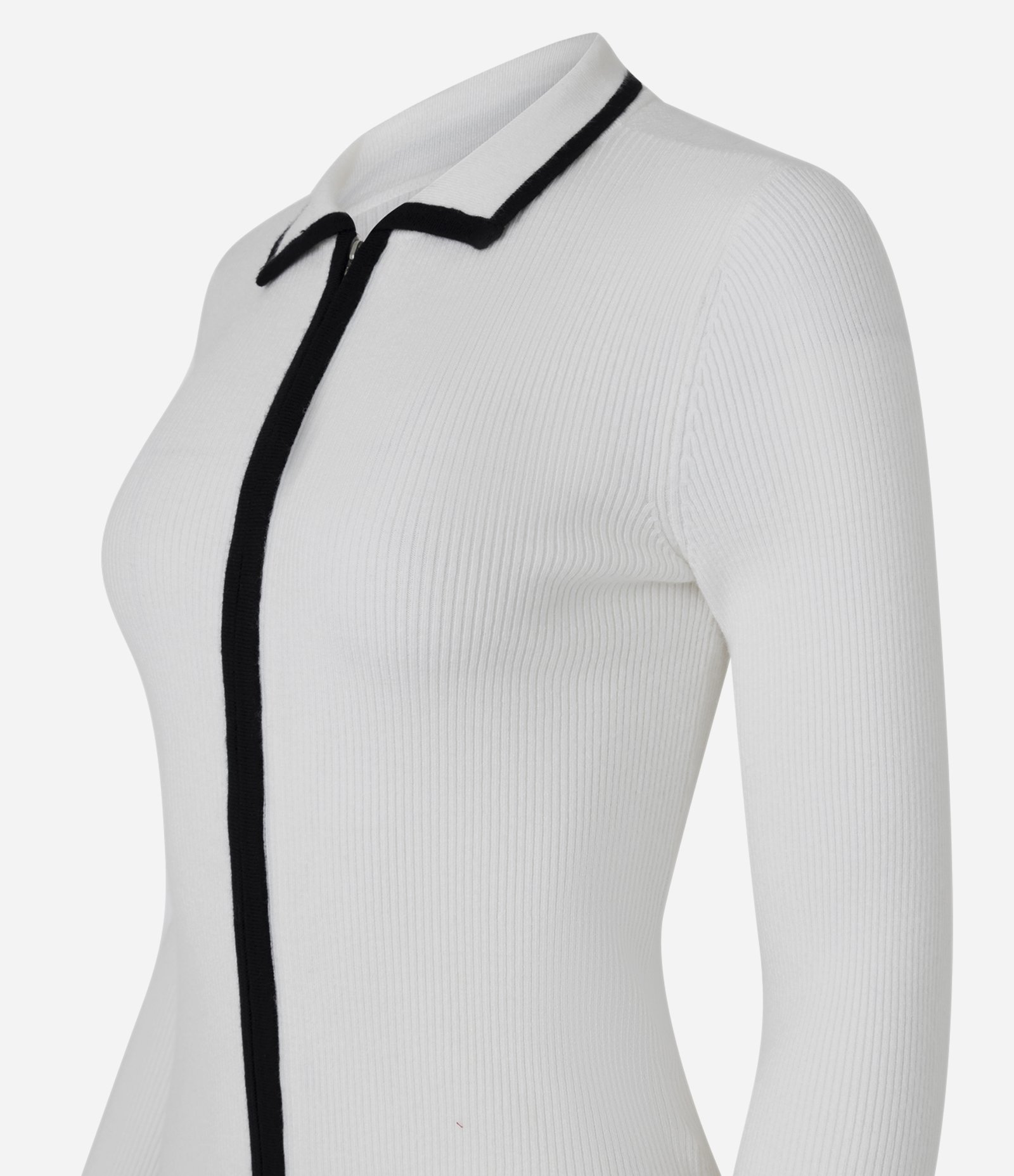 Blusa Gola Polo em Tricô Texturizado com Zíper Frontal Contrastante Branco 2