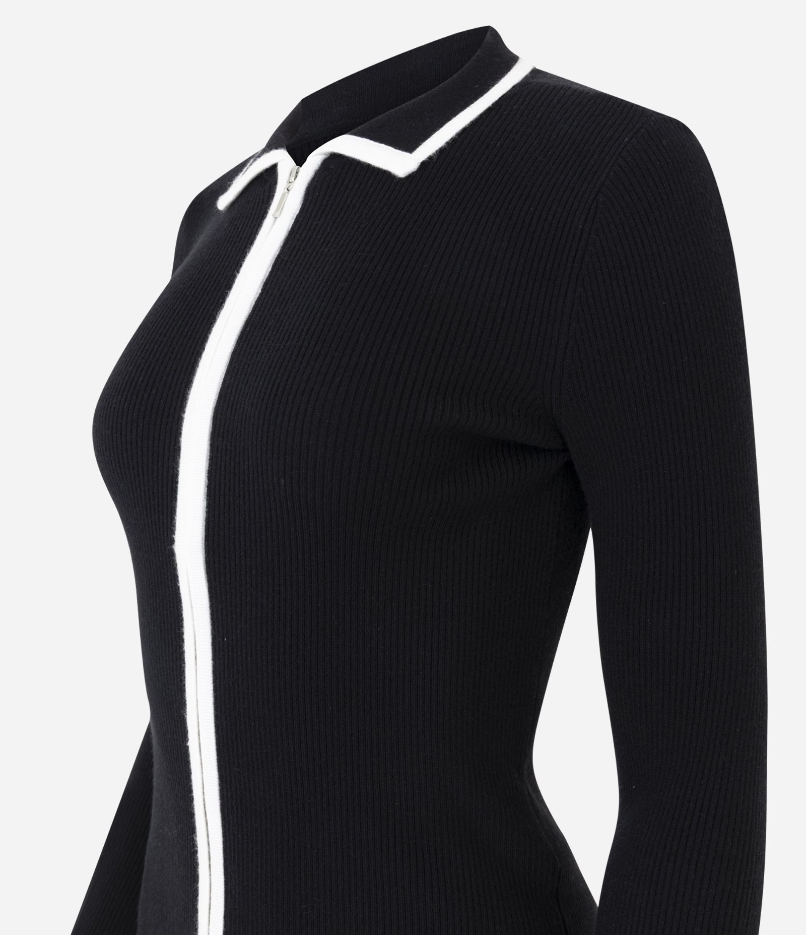 Blusa Gola Polo em Tricô Texturizado com Zíper Frontal Contrastante Preto 2
