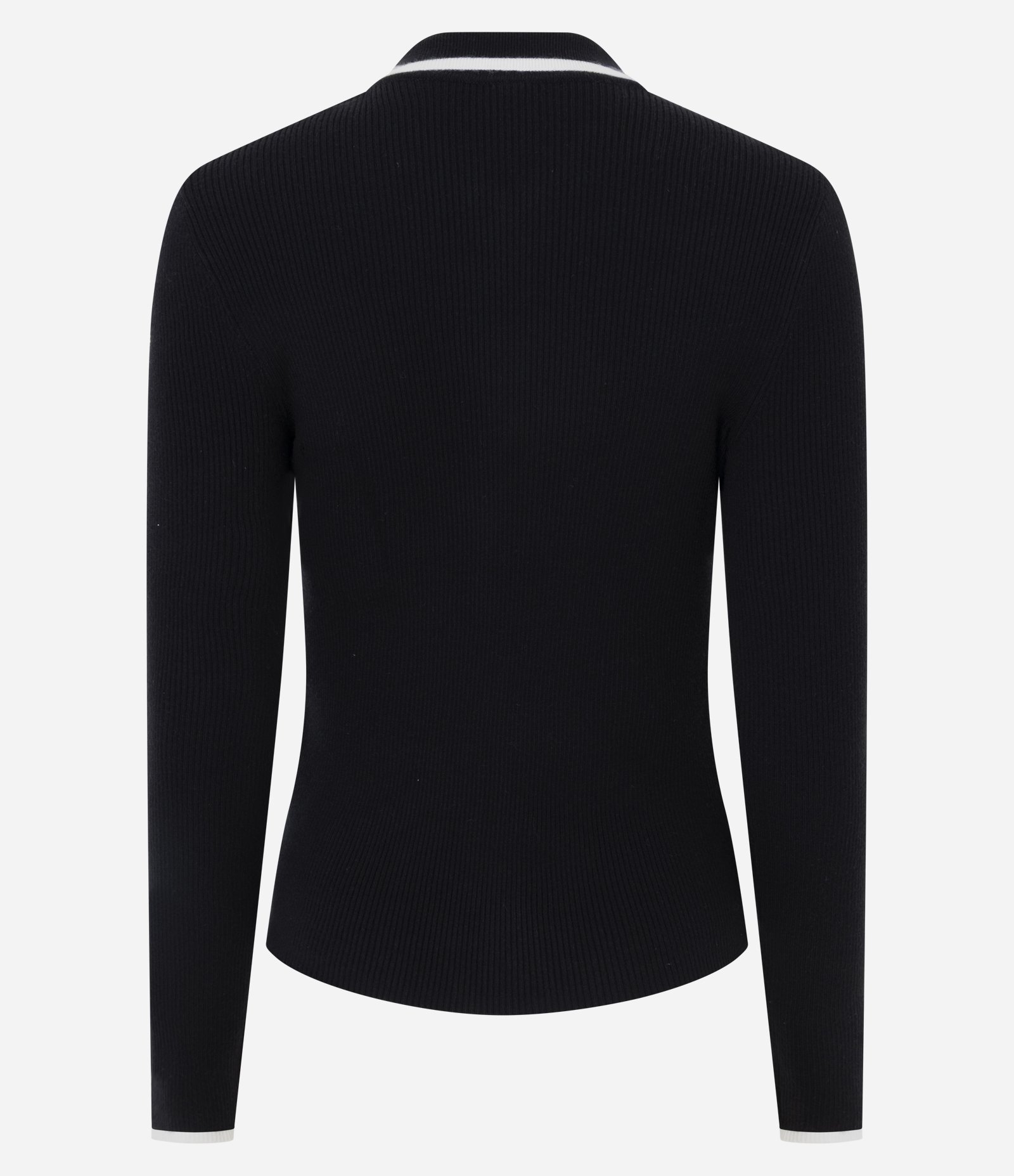 Blusa Gola Polo em Tricô Texturizado com Zíper Frontal Contrastante Preto 3