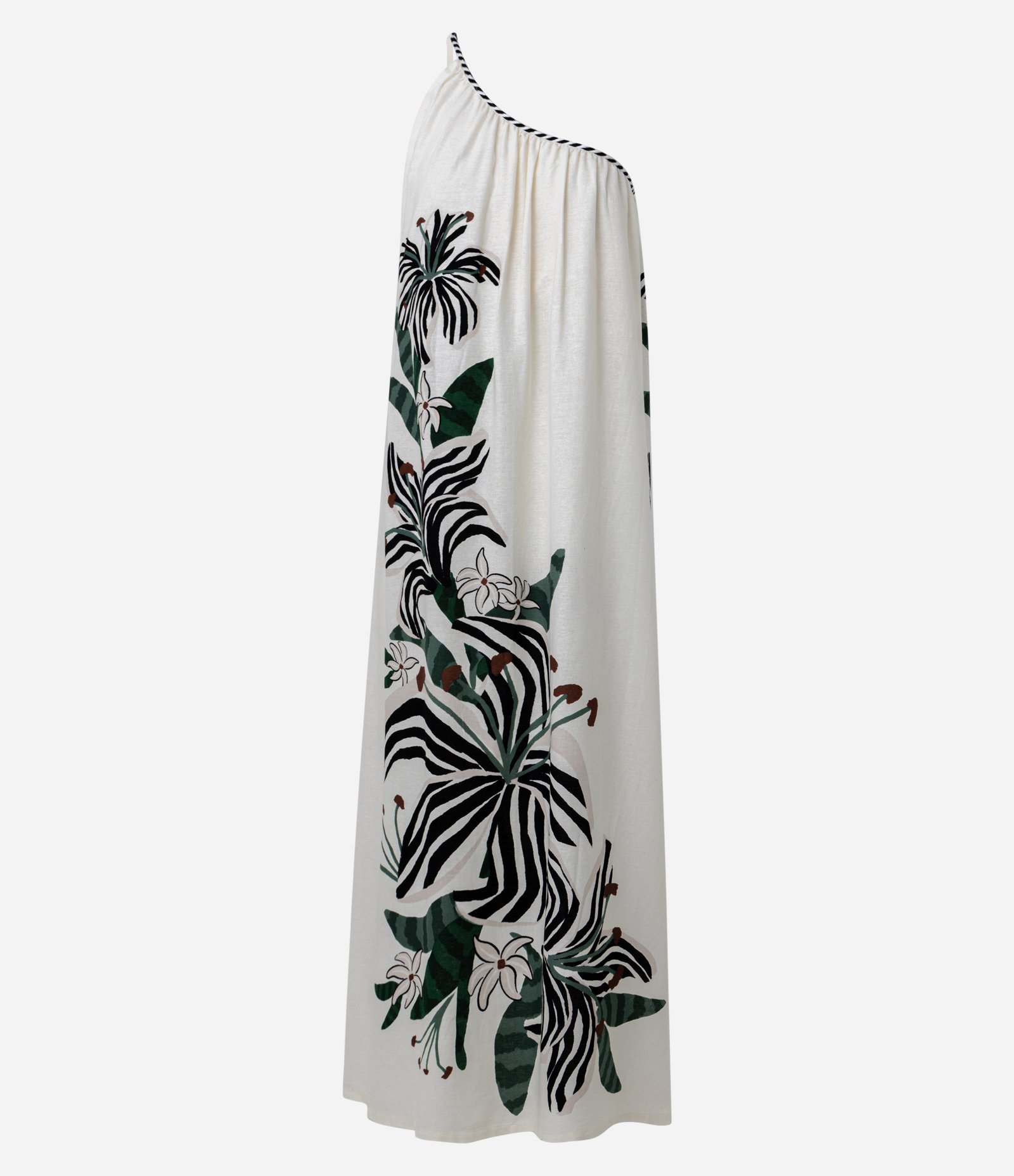 Vestido Longo Ombro Único em Viscolinho com Estampa Floral Branco 1