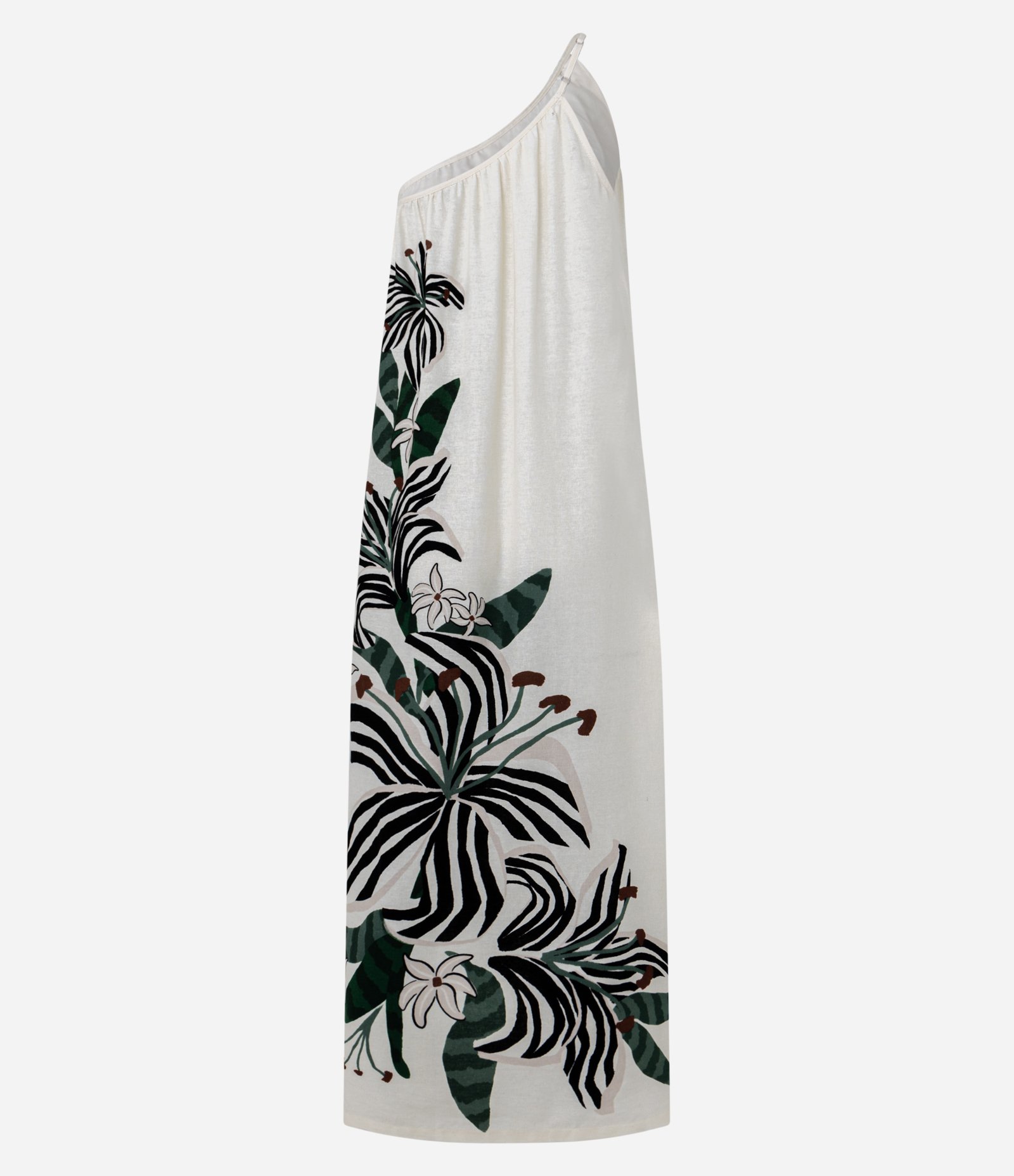 Vestido Longo Ombro Único em Viscolinho com Estampa Floral Branco 2