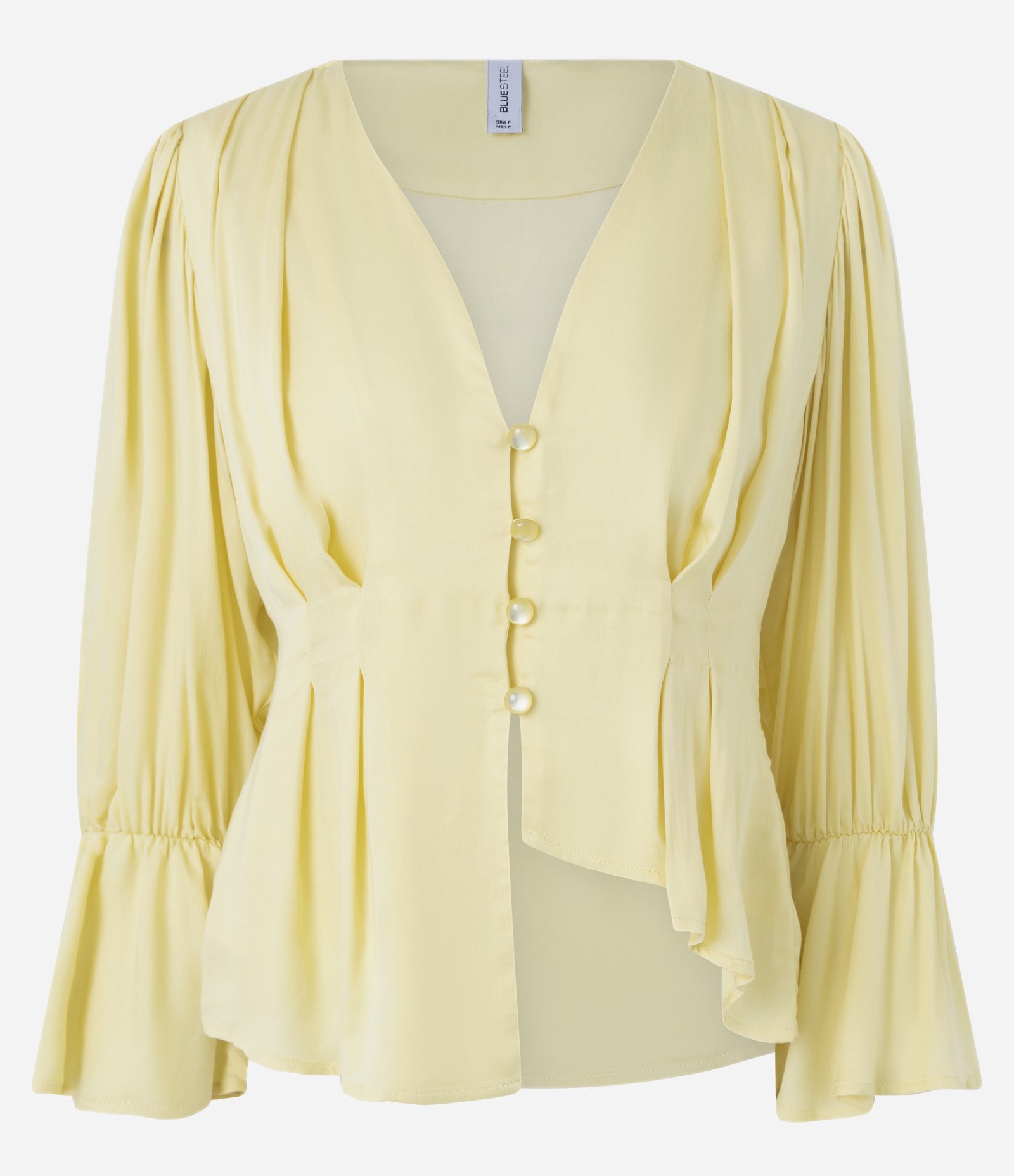 Blusa Acetinada com Decote V e Barra Assimétrica Amarelo 6