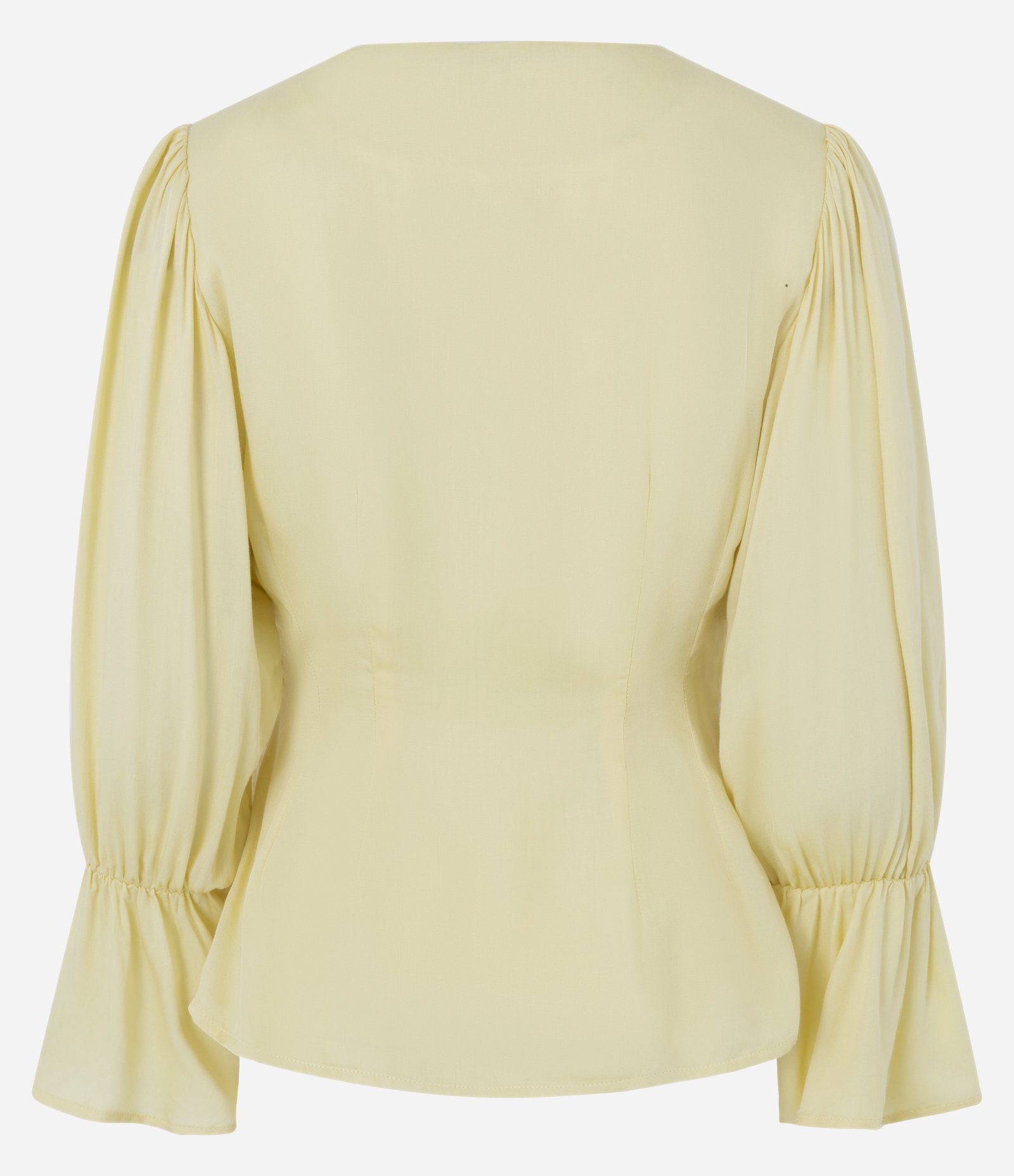 Blusa Acetinada com Decote V e Barra Assimétrica Amarelo 7