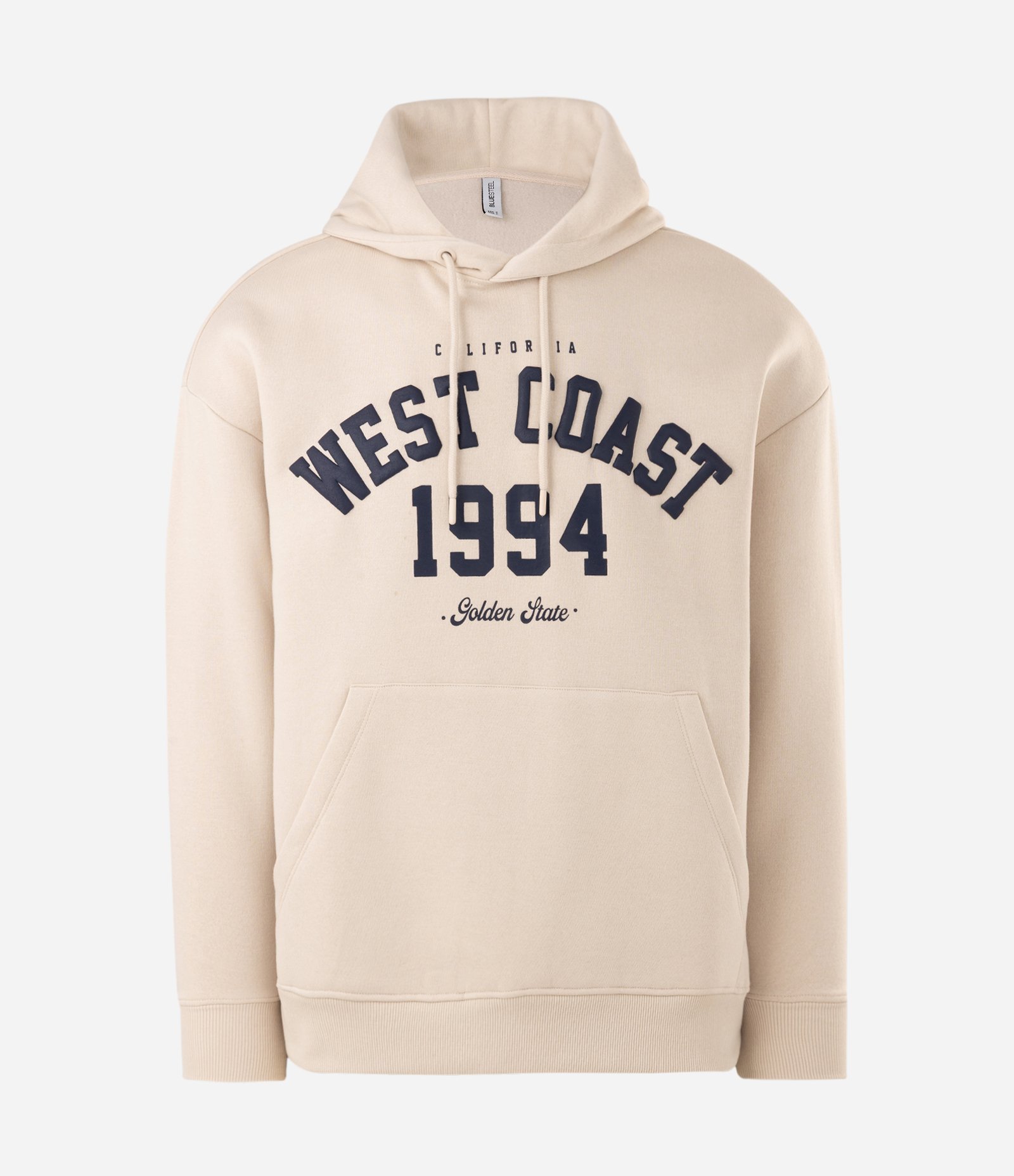 Moletom Oversized Canguru com Estampa College West Coast Bege 5