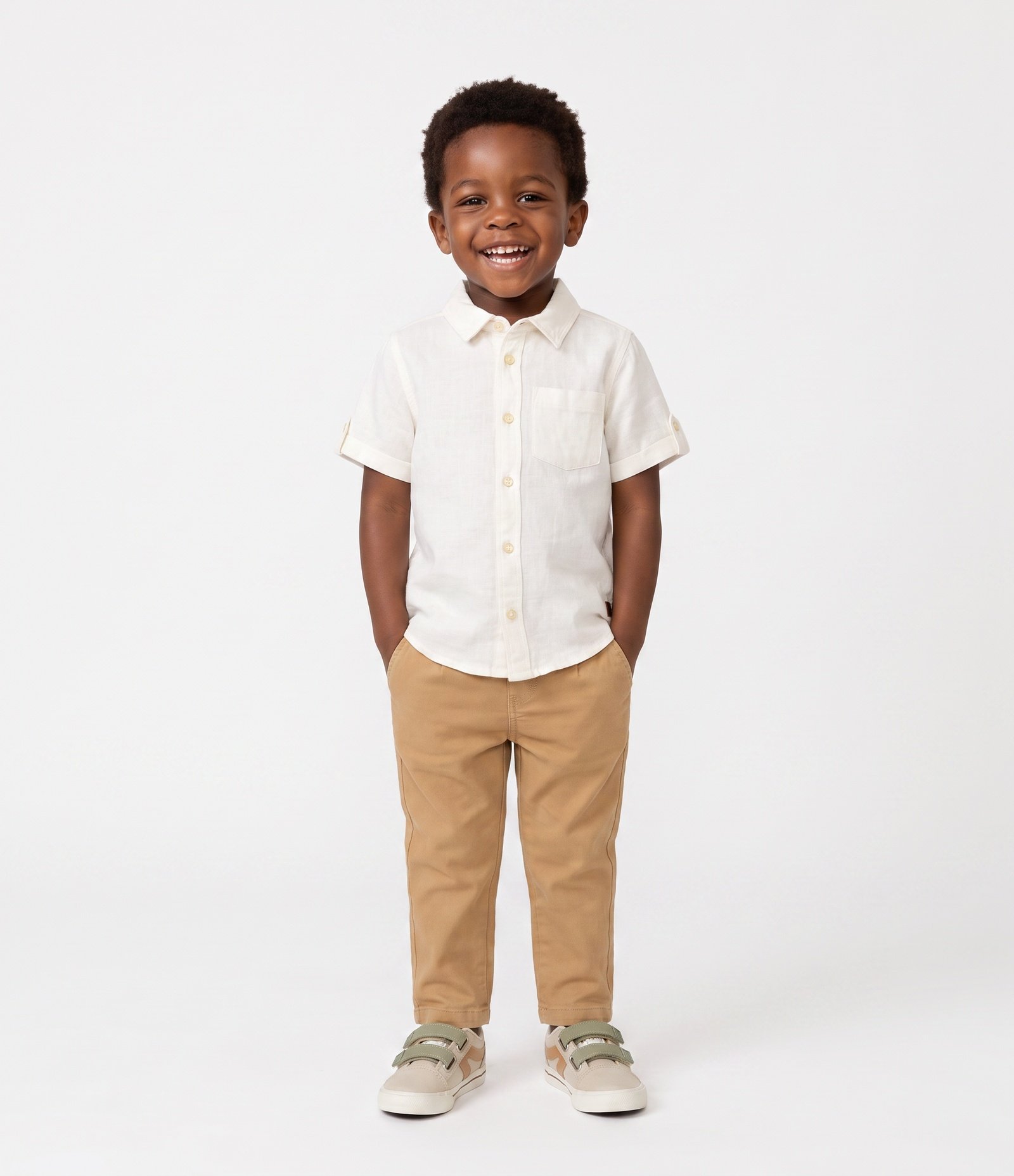 Camisa Infantil Em Linho Bordado No Peito - Tam 1 a 6 Anos Branco 1