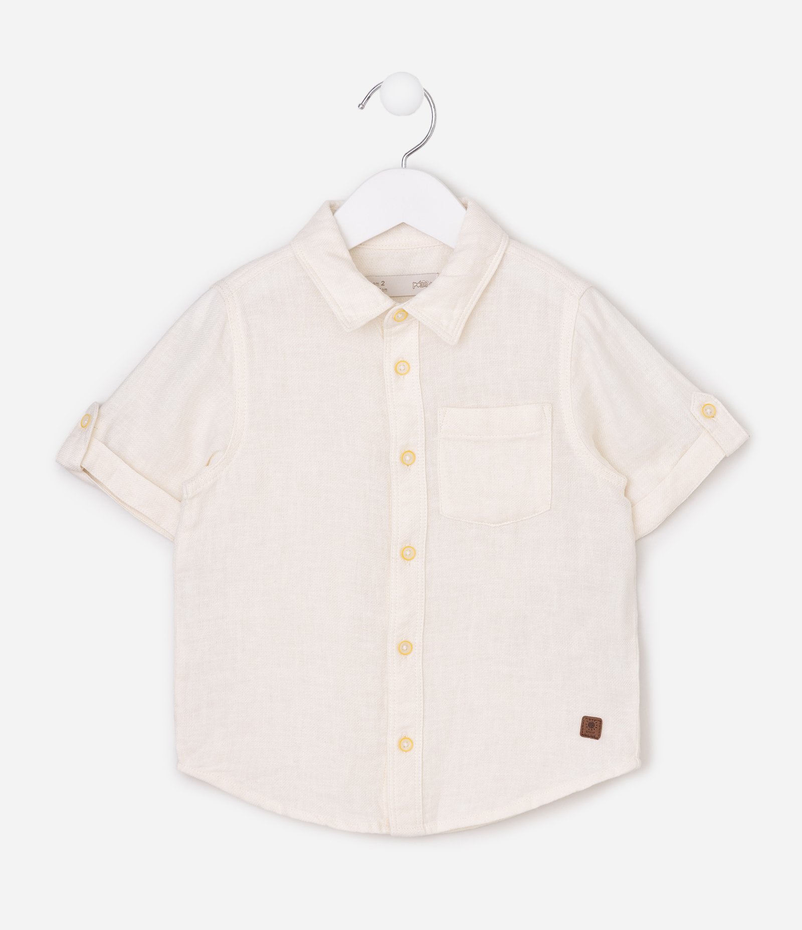 Camisa Infantil Em Linho Bordado No Peito - Tam 1 a 6 Anos Branco 2