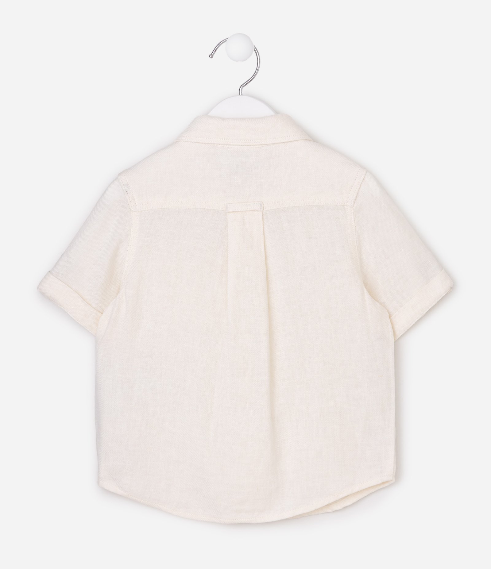 Camisa Infantil Em Linho Bordado No Peito - Tam 1 a 6 Anos Branco 3