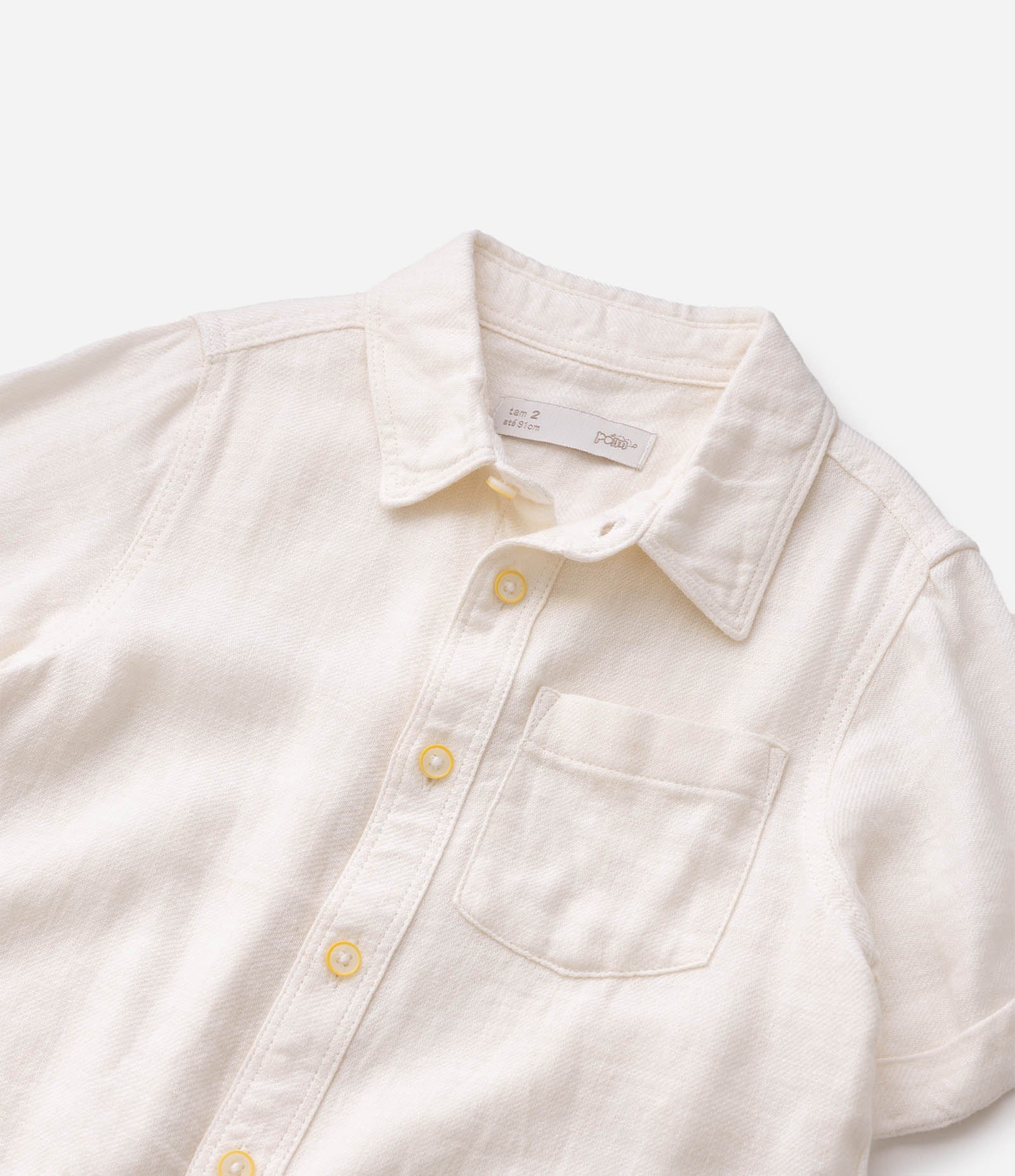 Camisa Infantil Em Linho Bordado No Peito - Tam 1 a 6 Anos Branco 5