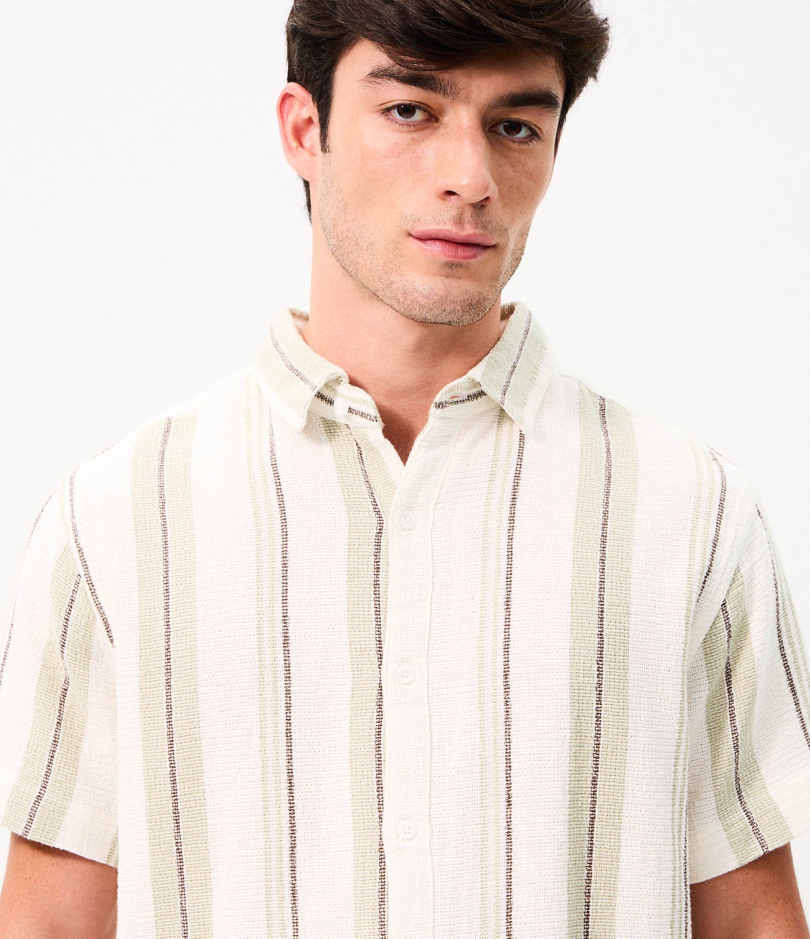 Camisa Manga Curta Listrada Texturizada Verde 4
