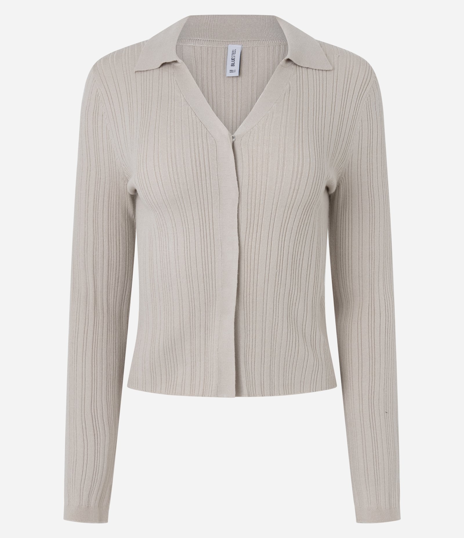Blusa Polo em Viscose Canelada com Botões Bege 1