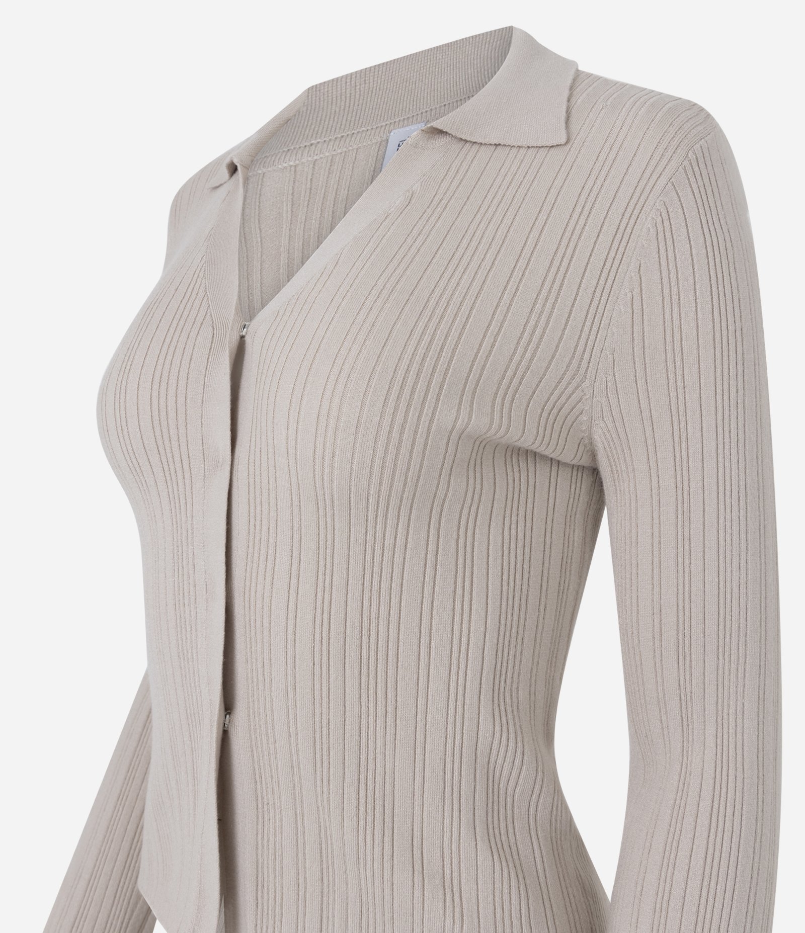 Blusa Polo em Viscose Canelada com Botões Bege 2