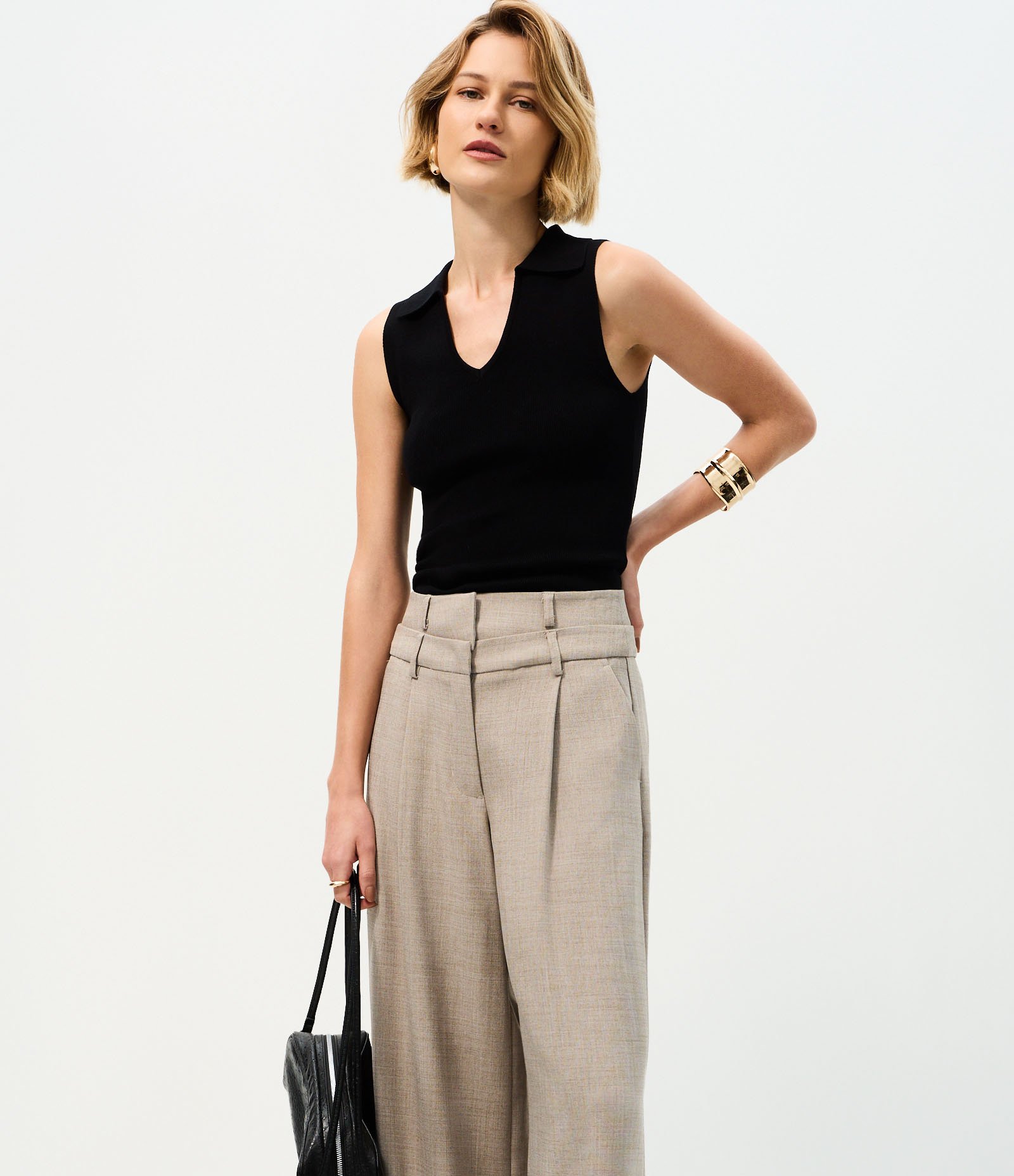 Calça Pantalona Alfaiatada com Cós Duplo Removível Cinza 2