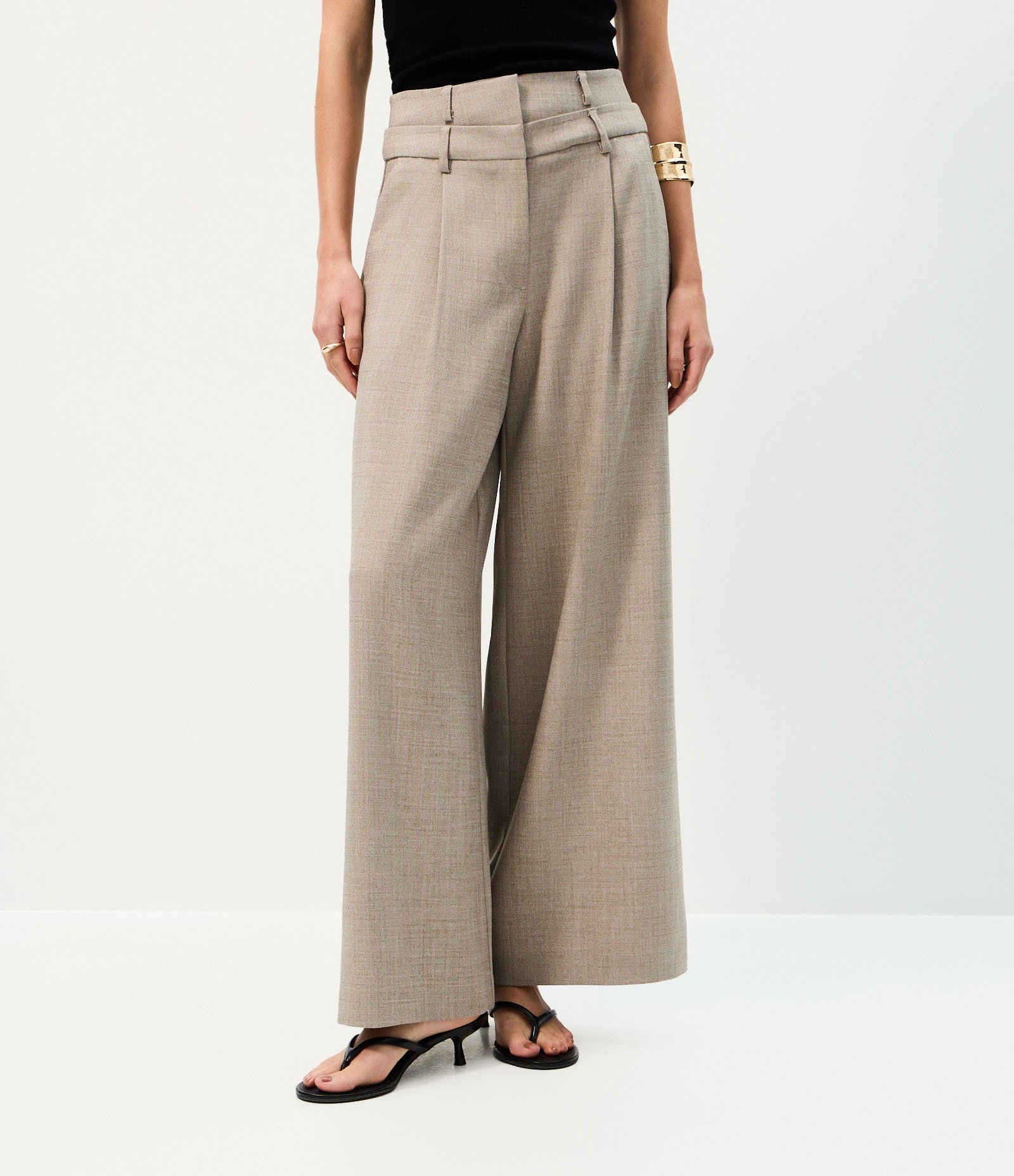 Calça Pantalona Alfaiatada com Cós Duplo Removível Cinza 3