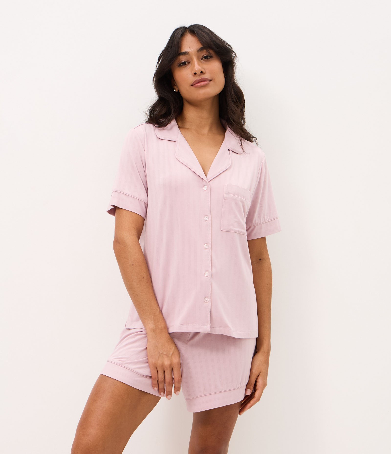 Pijama Americano Curto em Modal Rosa 1