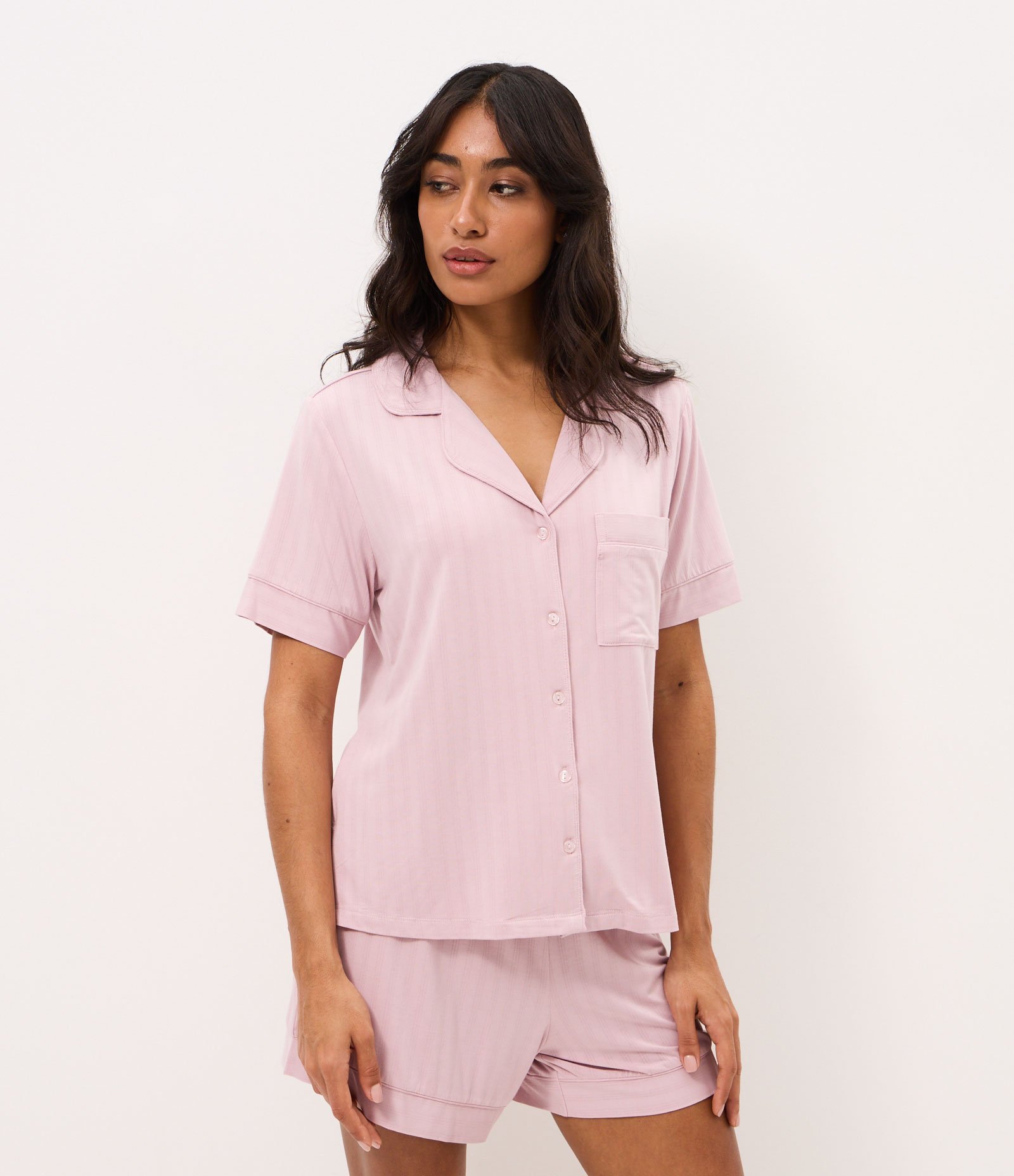 Pijama Americano Curto em Modal Rosa 2
