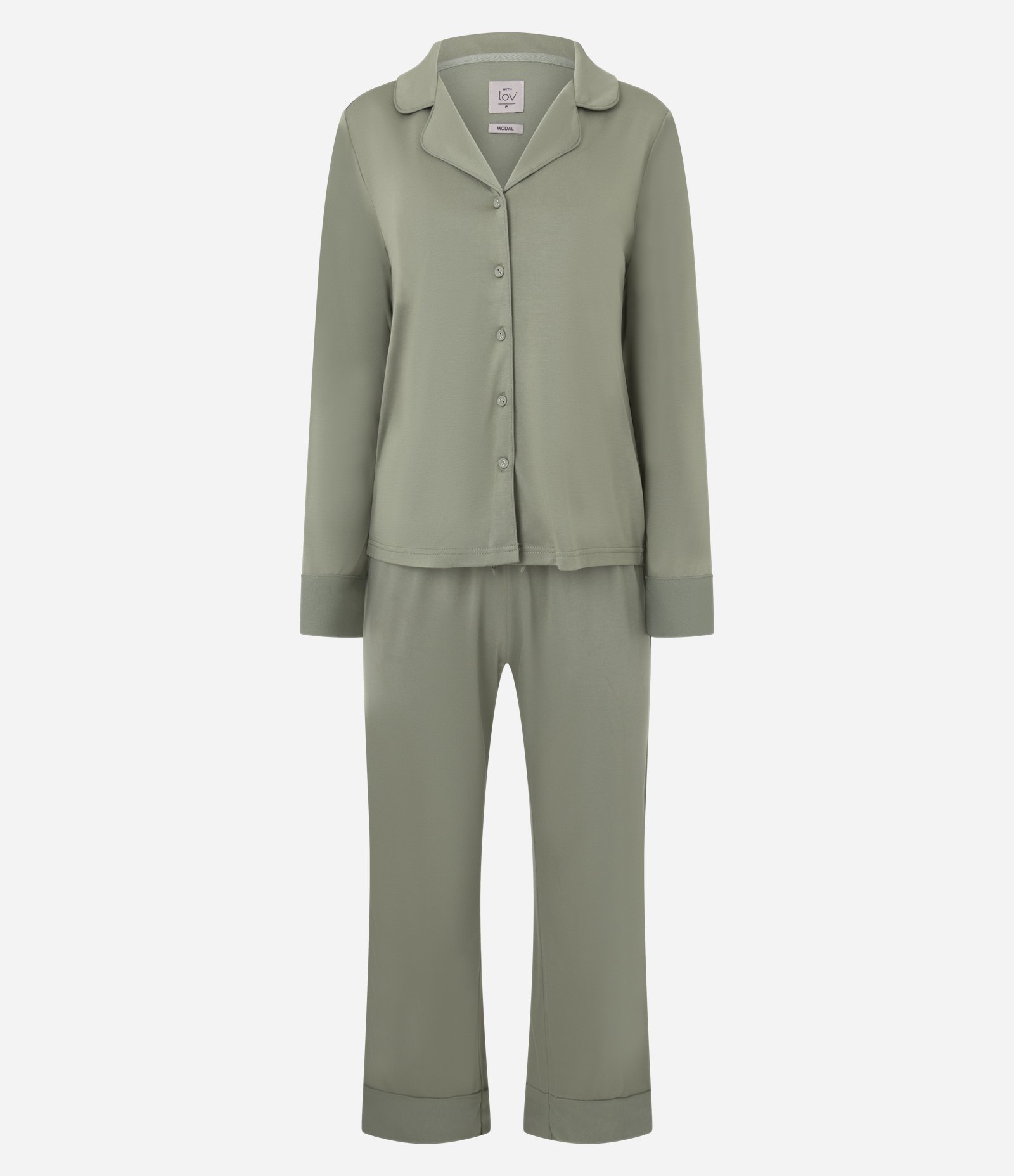 Pijama Longo Americano em Modal com Recortes Acetinados Verde 1