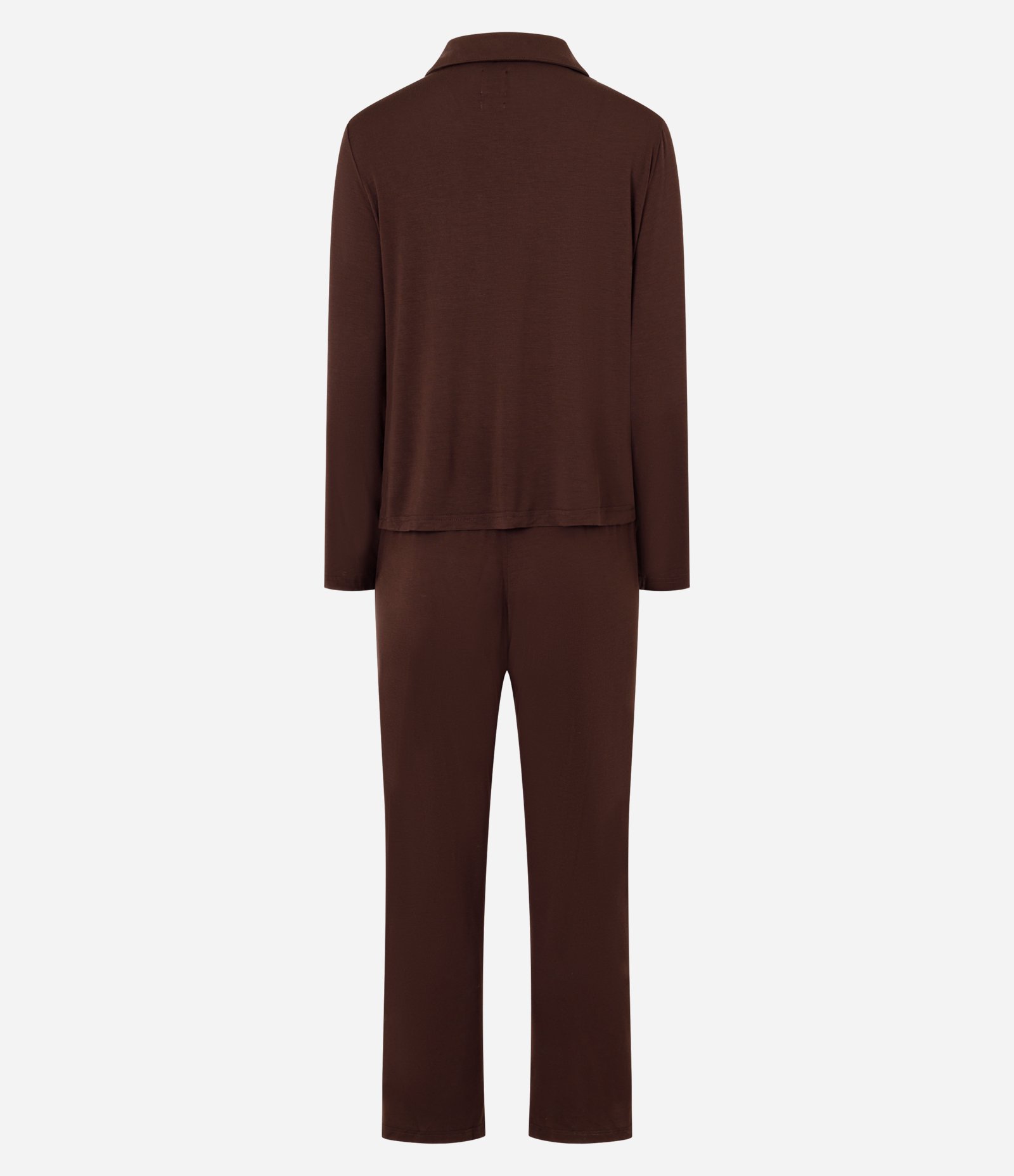 Pijama Longo Americano em Modal com Bolso Frontal e Pech Touch Marrom 2
